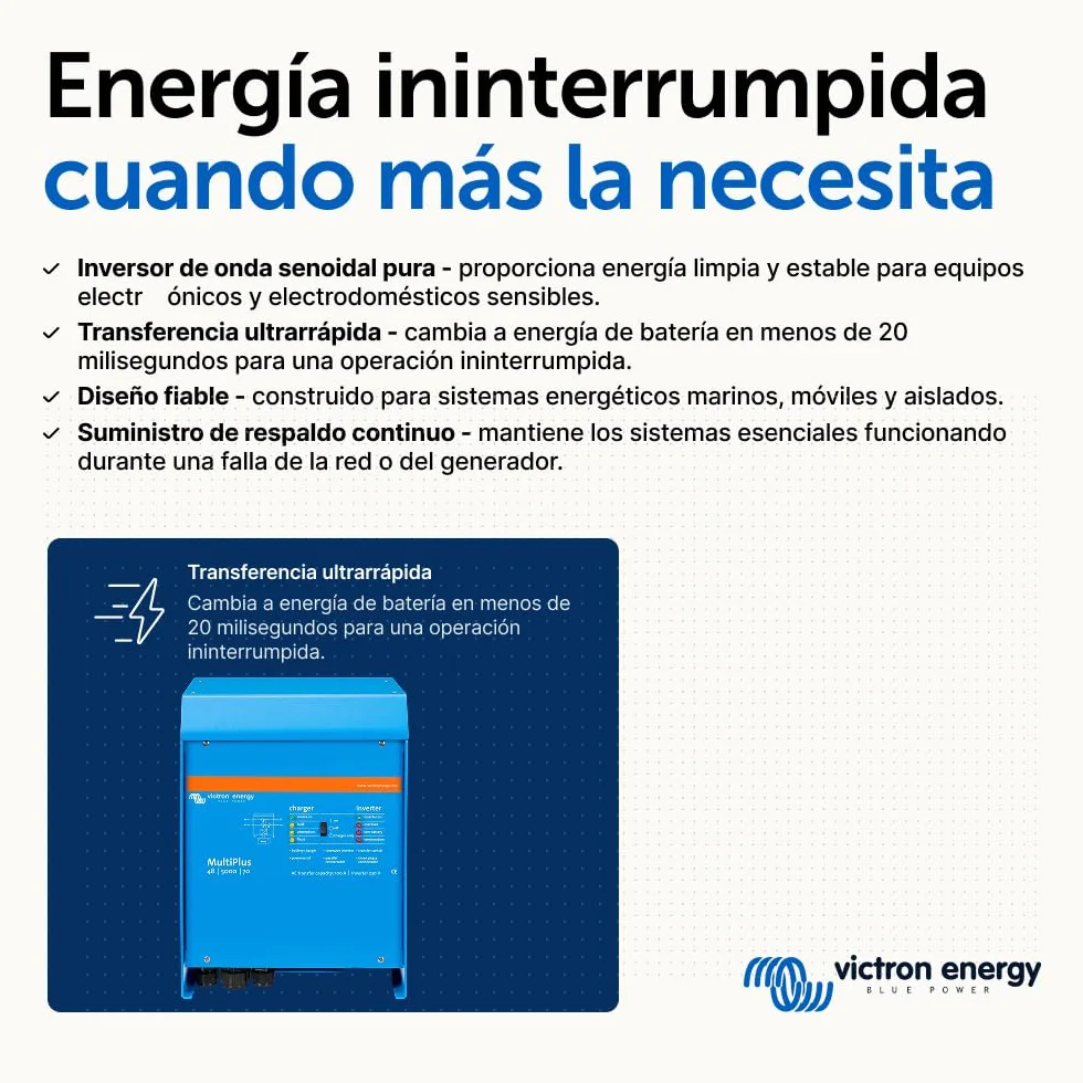 Victron Energy MultiPlus 5000VA 48-Voltios 230V Inversor de Onda sinusoidal Pura 70 amperios Cargador de batería