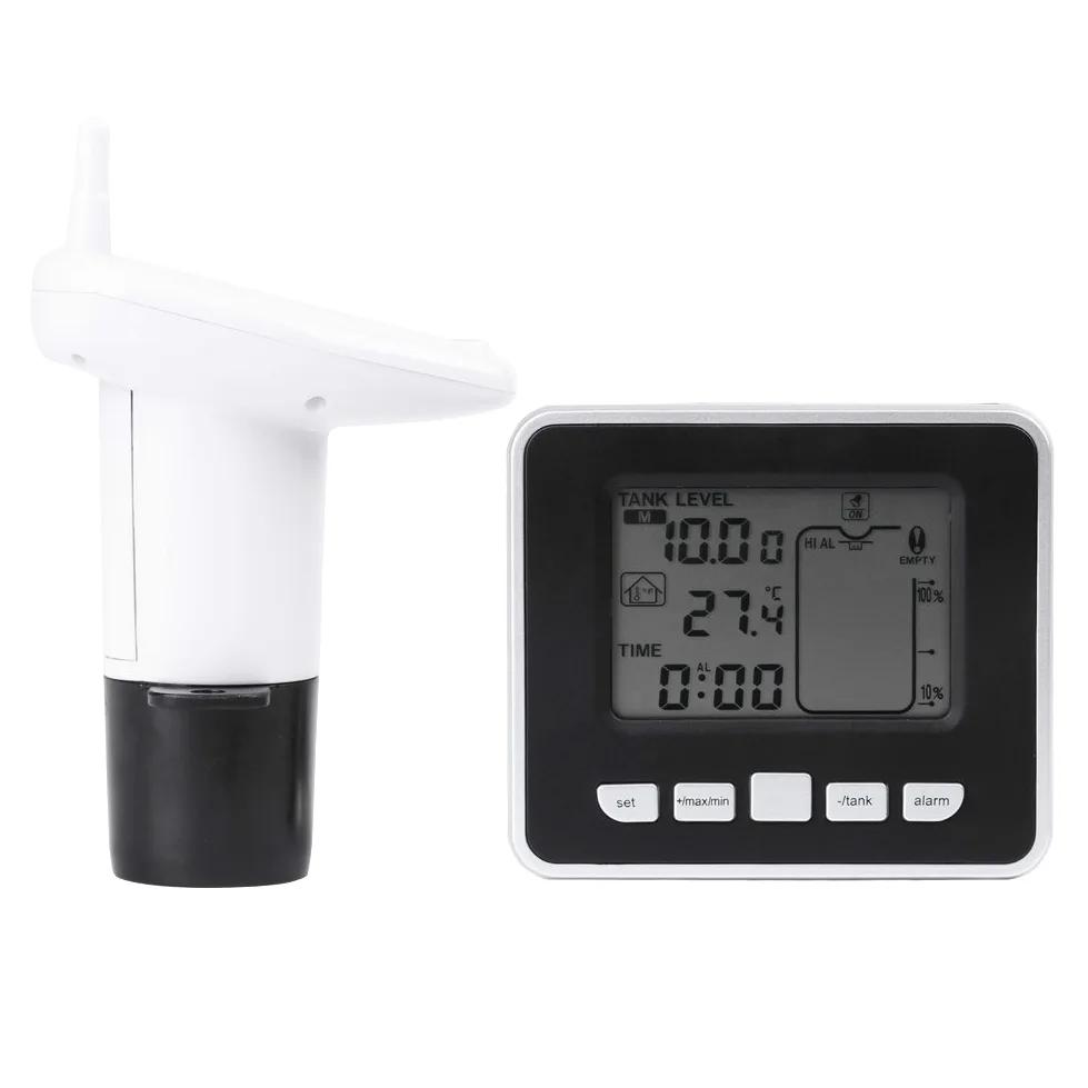 Transmisor del Sensor de Nivel de Agua, Tanque de Agua Conjunto de sensores de temperatura del Agua con Unidad de Transmisor de Pantalla LCD con Sensor Ultrasónico y Sensor Térmico