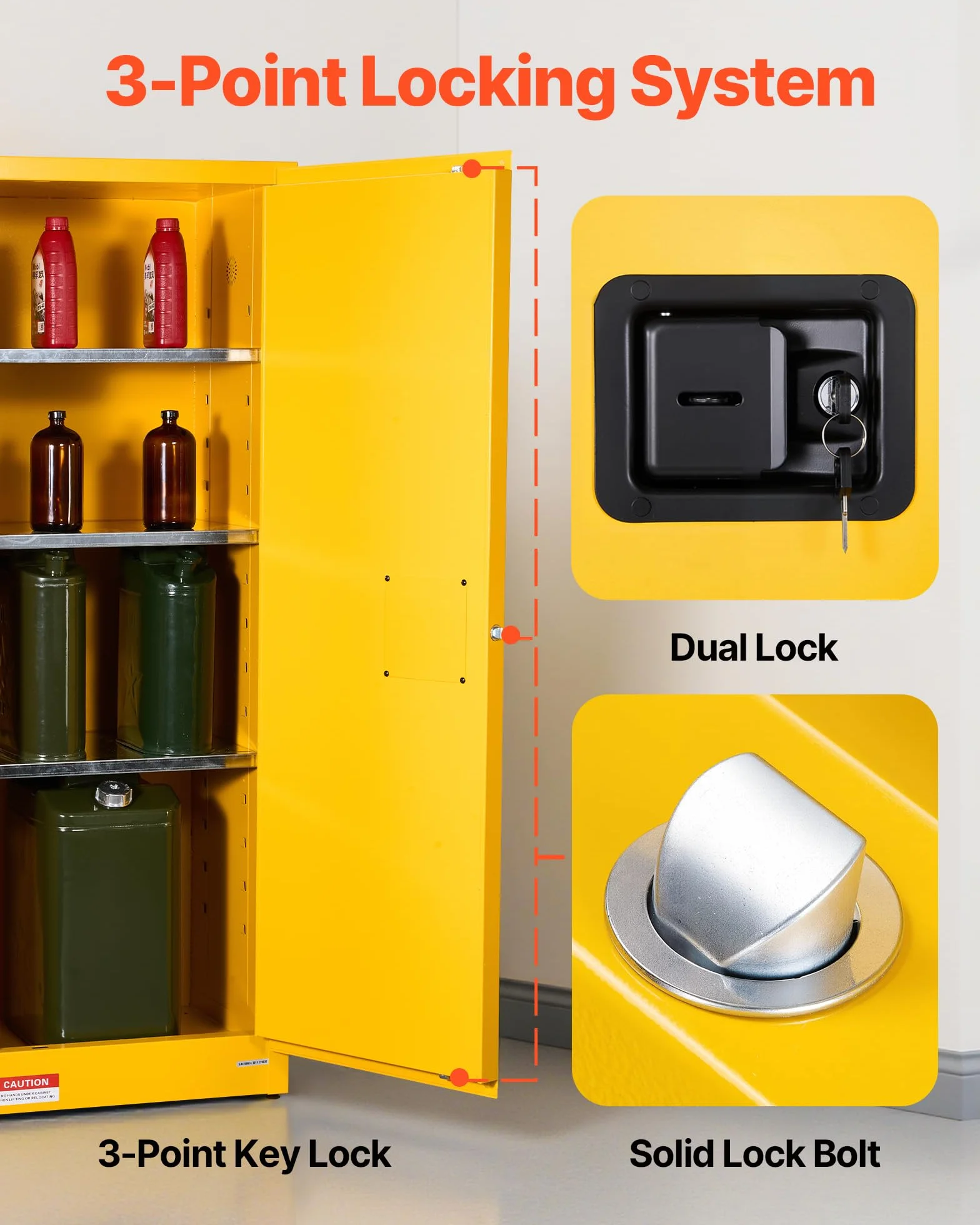 VEVOR Gabinete para Materiales Inflamables, Gabinete Ignífugo 59 x 46 x 165,1 cm de 87,06 L de Acero Laminado en Frío y Galvanizado con Estante Ajustable para Uso Comercial/Doméstico, Amarillo