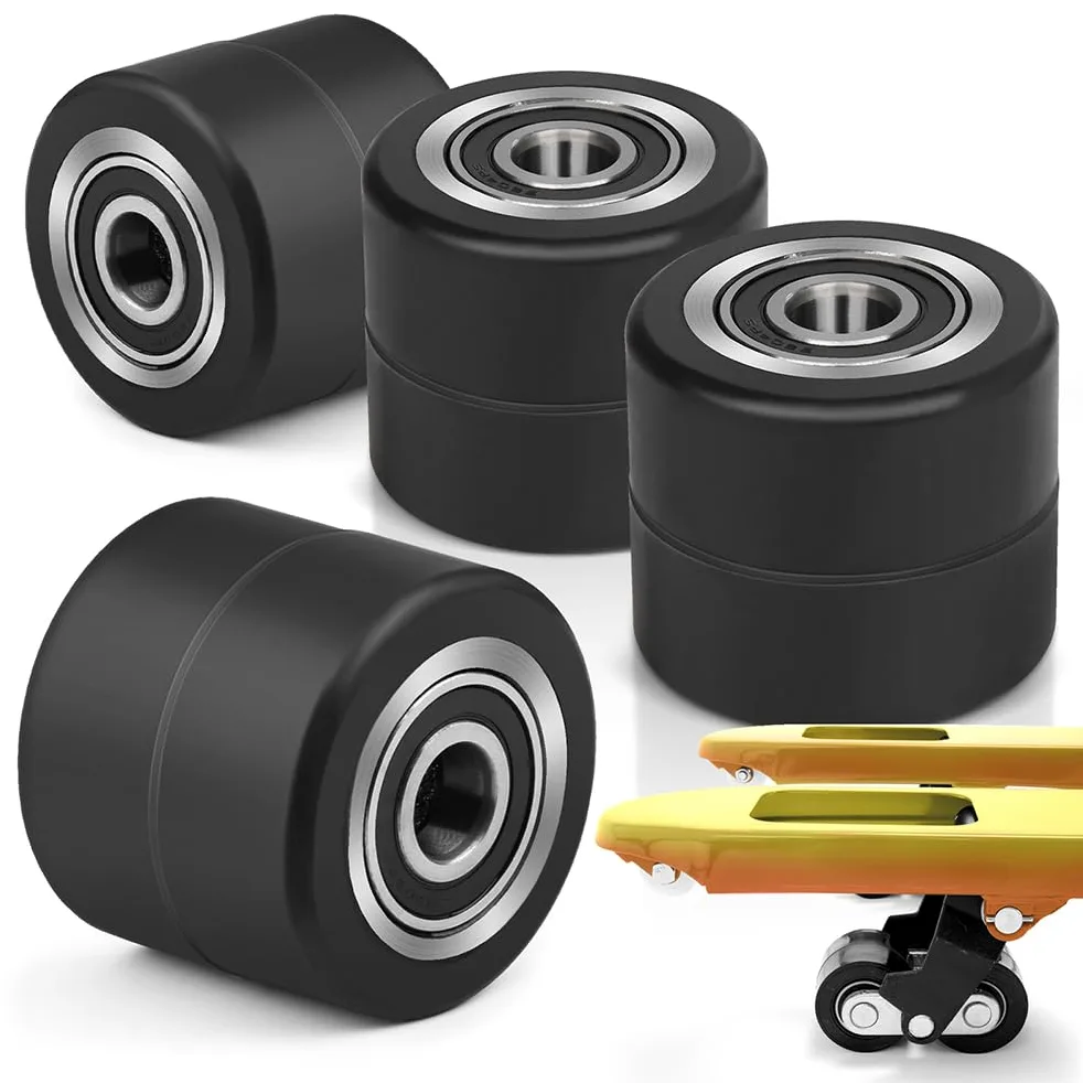 4 pieza Ruedas de Transpaleta, Ruedas de Goma 80 x 70 mm, con Rodamientos de Bolas | Eje de 20 mm | Diámetro de 80 mm | Ancho de 70 mm | Carga máxima 2400 kg
