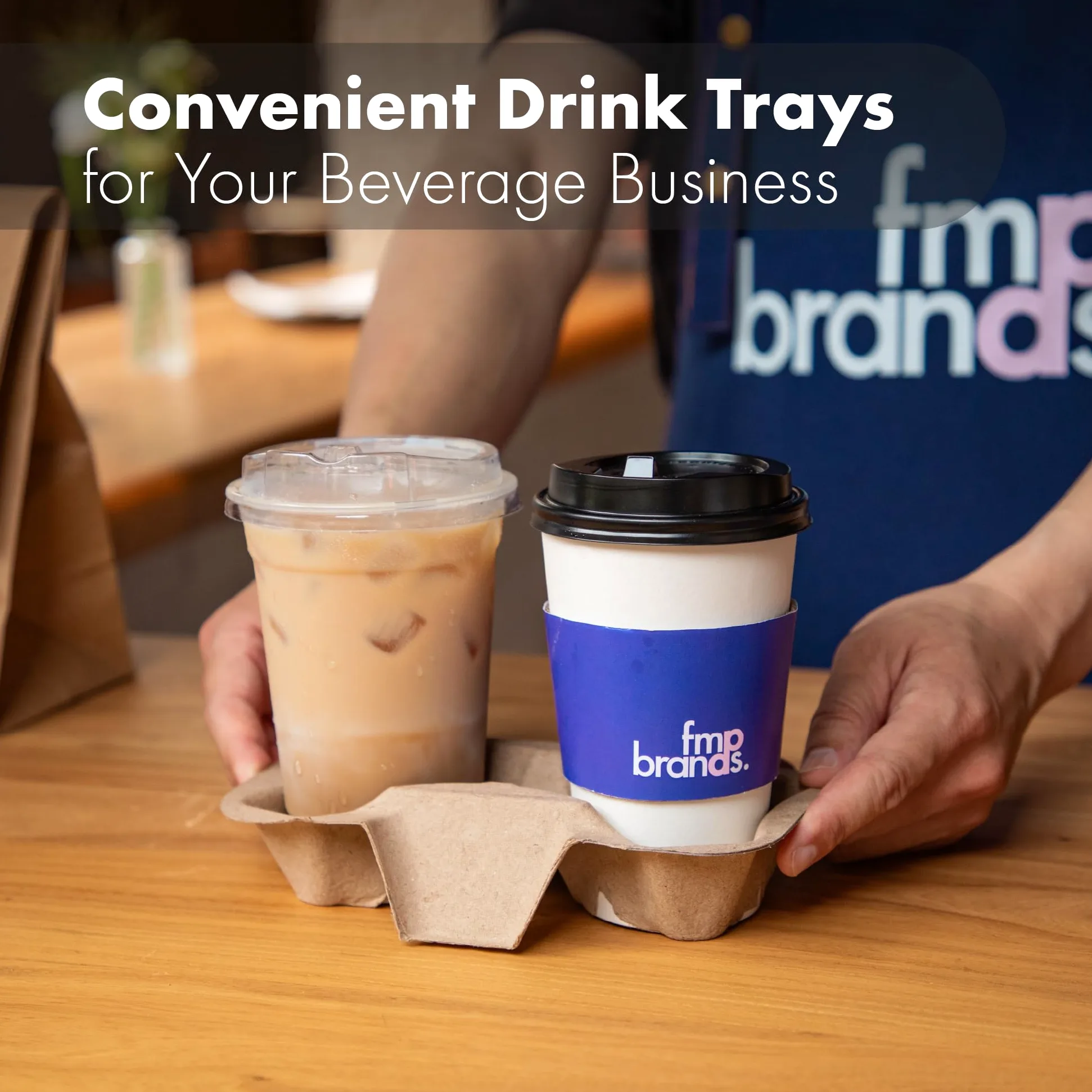 [Paquete de 100] Bandeja portadora de bebidas de fibra de pulpa biodegradable, contenedor de 2 tazas, compostable, apilable, ecológico, soporte de transporte para bebidas calientes y frías