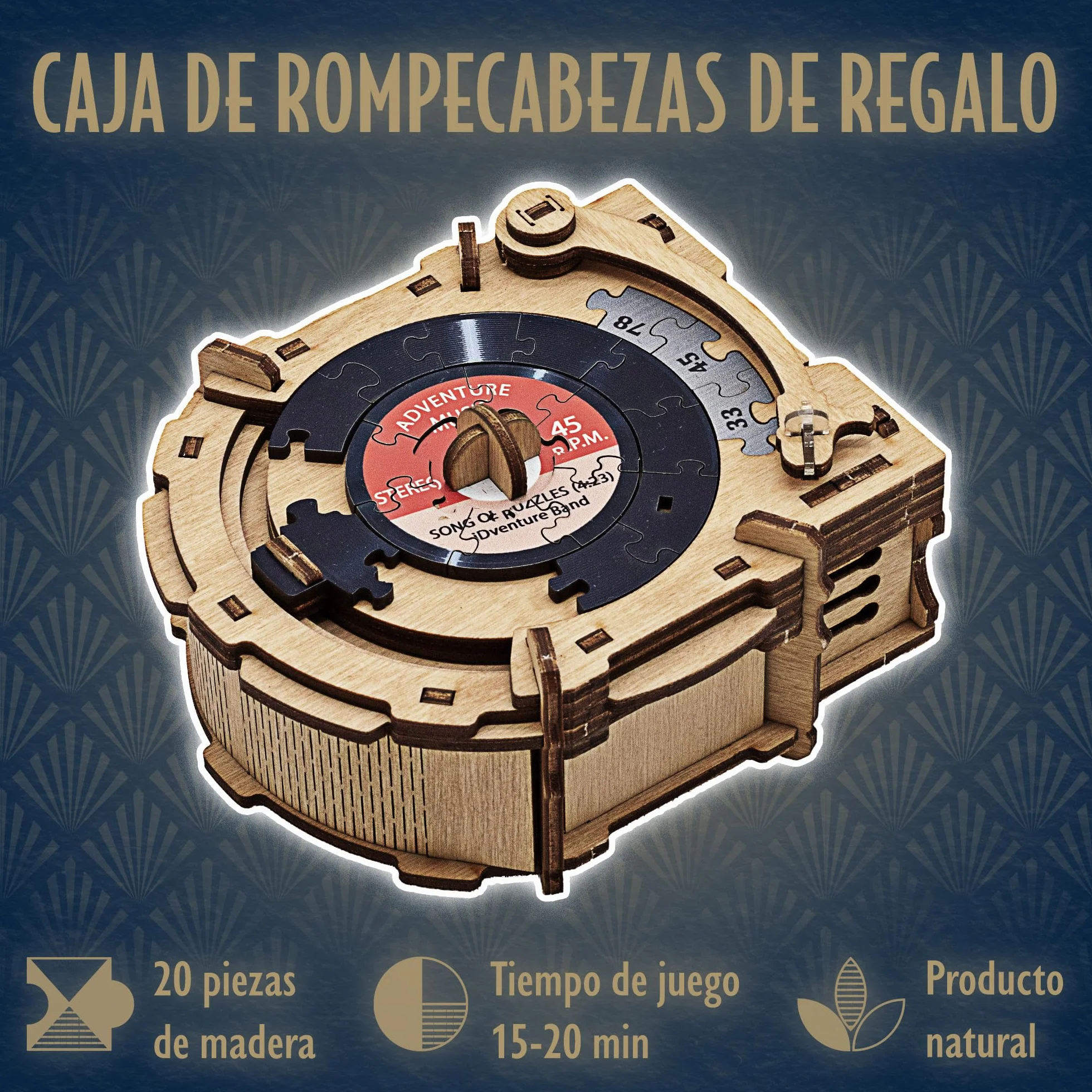 iDventure Cluepuzzle Tocadiscos Rompecabezas Juego Escape Room Caja Misteriosa Puzzle 3D Madera Regalo
