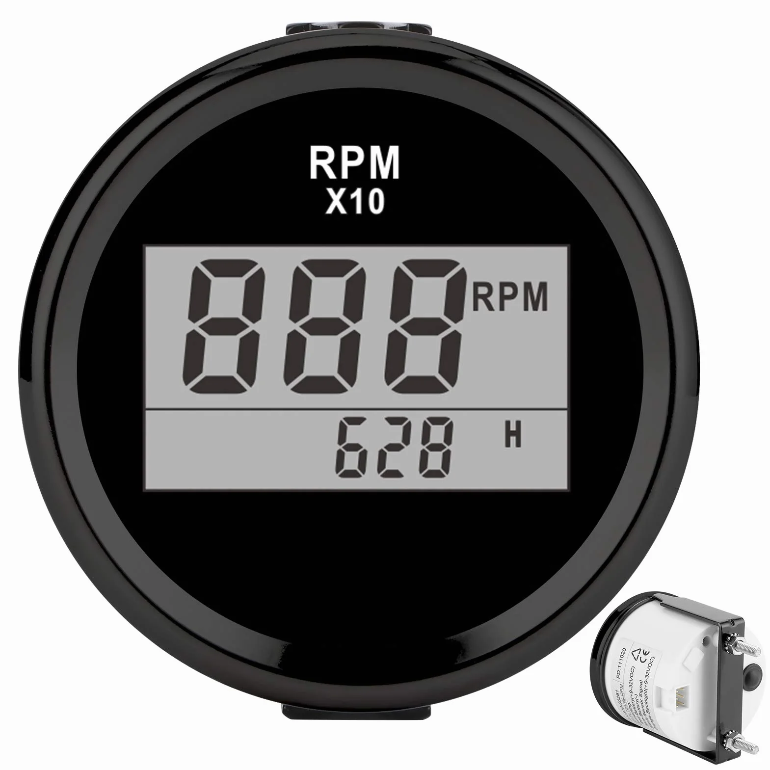 Tacómetro Medidor Digital 0-9990RPM IP67 9-32V 52mm 2 Pulgadas Pantalla LCD para Coche Camión Barco