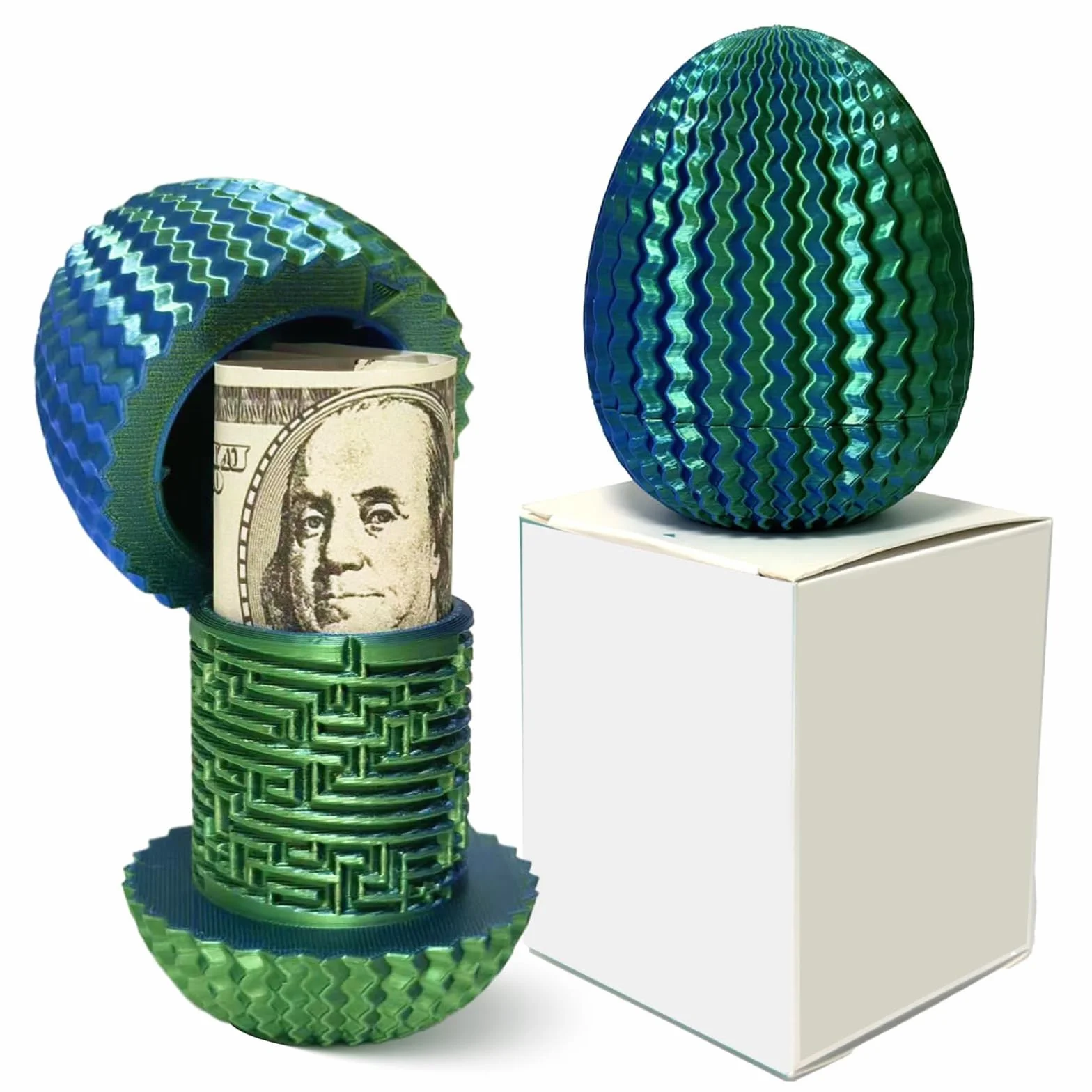 Caja Misteriosa Enigma Laberinto Ovalado Impresa 3D Azul-Verde Compartimento Secreto Cilindro Código Entrenamiento Concentración