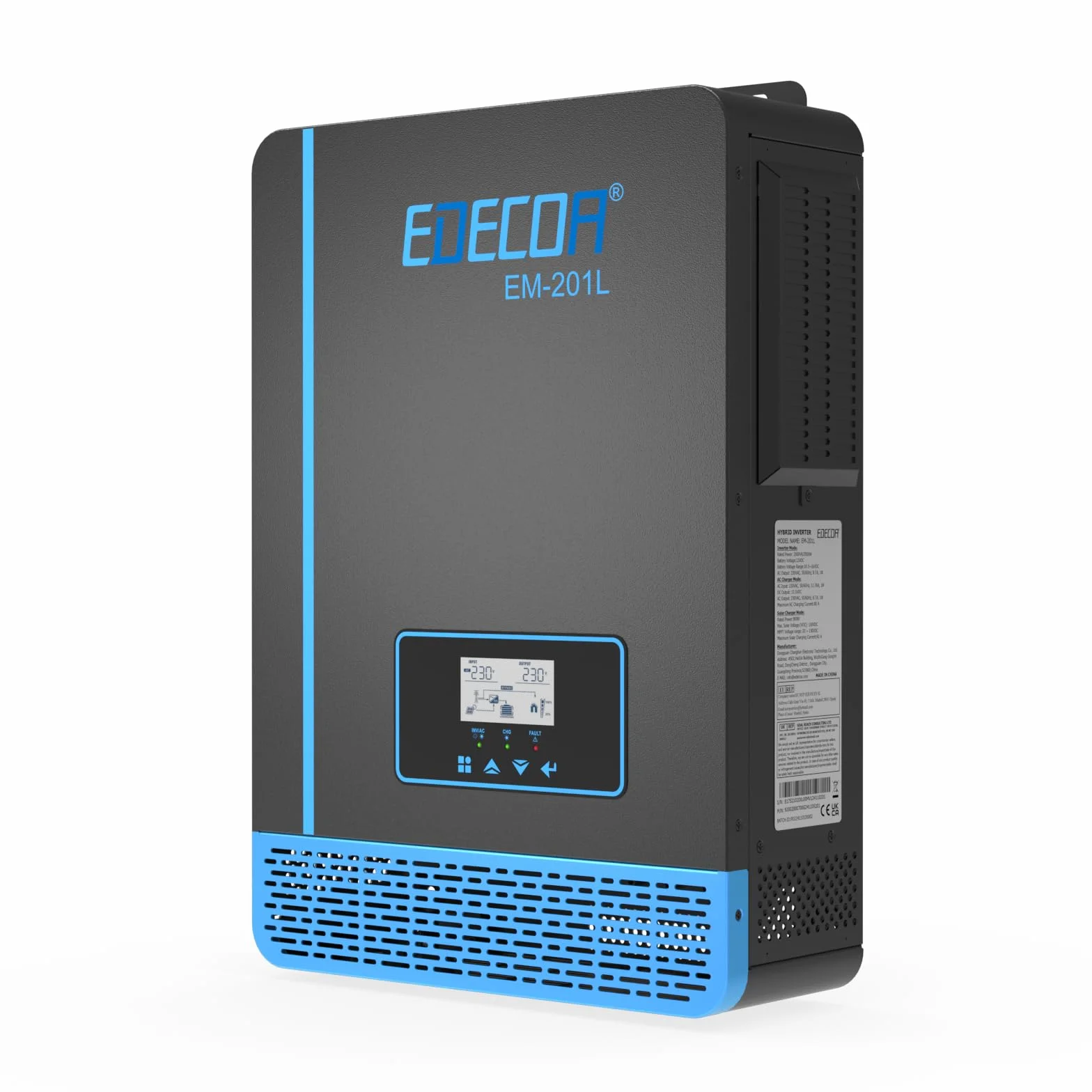 EDECOA Inversor híbrido 12v 2000w 220v 230v 2000VA, Cargador Solar MPPT 60A Onda Pura Off-Grid BMS Comunicación Cargador de batería Prioridad de Red Regulador de Carga Solar