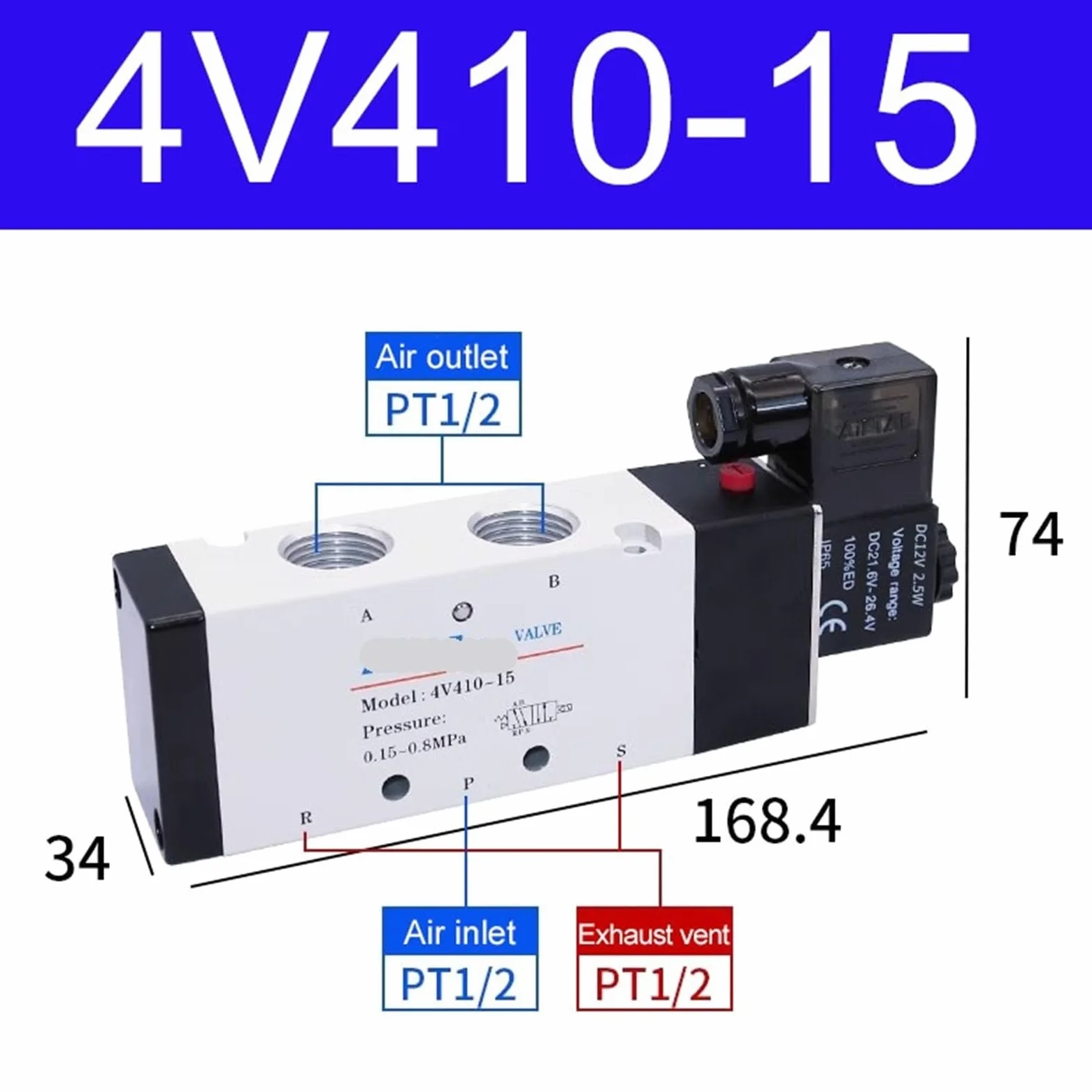 Electroválvula neumática de 5/2 vías 4V110-06, 4V210-08, 4V310-10, 4V410-15, 12 V, 24 V, 110 V y 220 V, válvula de control de dirección(4V410-15,AC220V)