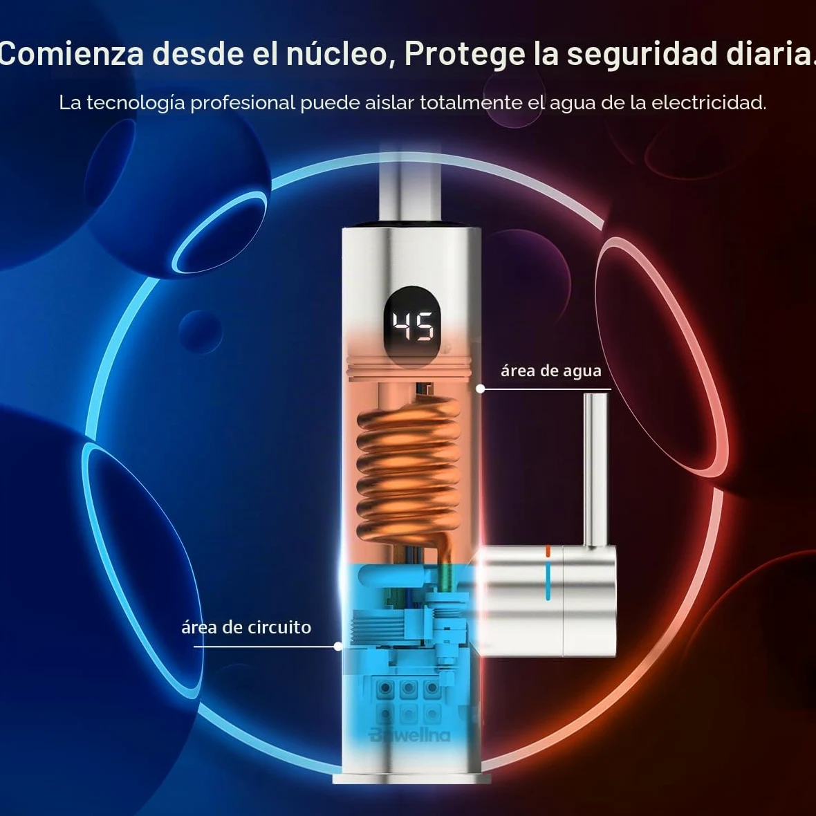 Grifo eléctrico con calentador de agua (220 V, rotación de 360° y pantalla digital, grifo de agua caliente con boquilla universal (plata)