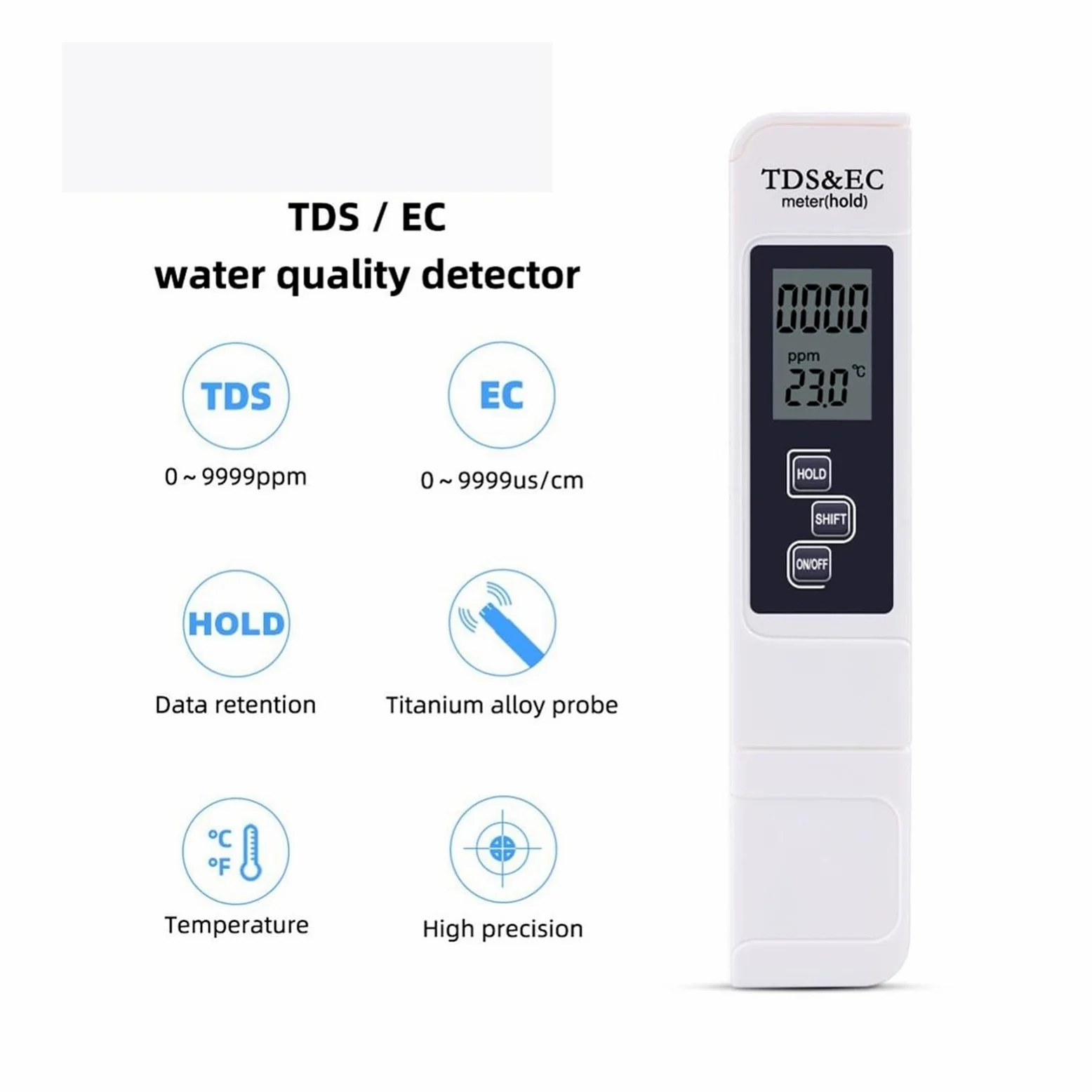 Probador de calidad del agua 10 unids/lote TDS Tester, medidor EC, medidor de conductividad, herramienta de medición de agua, función 3 en 1, 0-5000ppm, alta calidad para Agua Potable, Acuarios, etc.