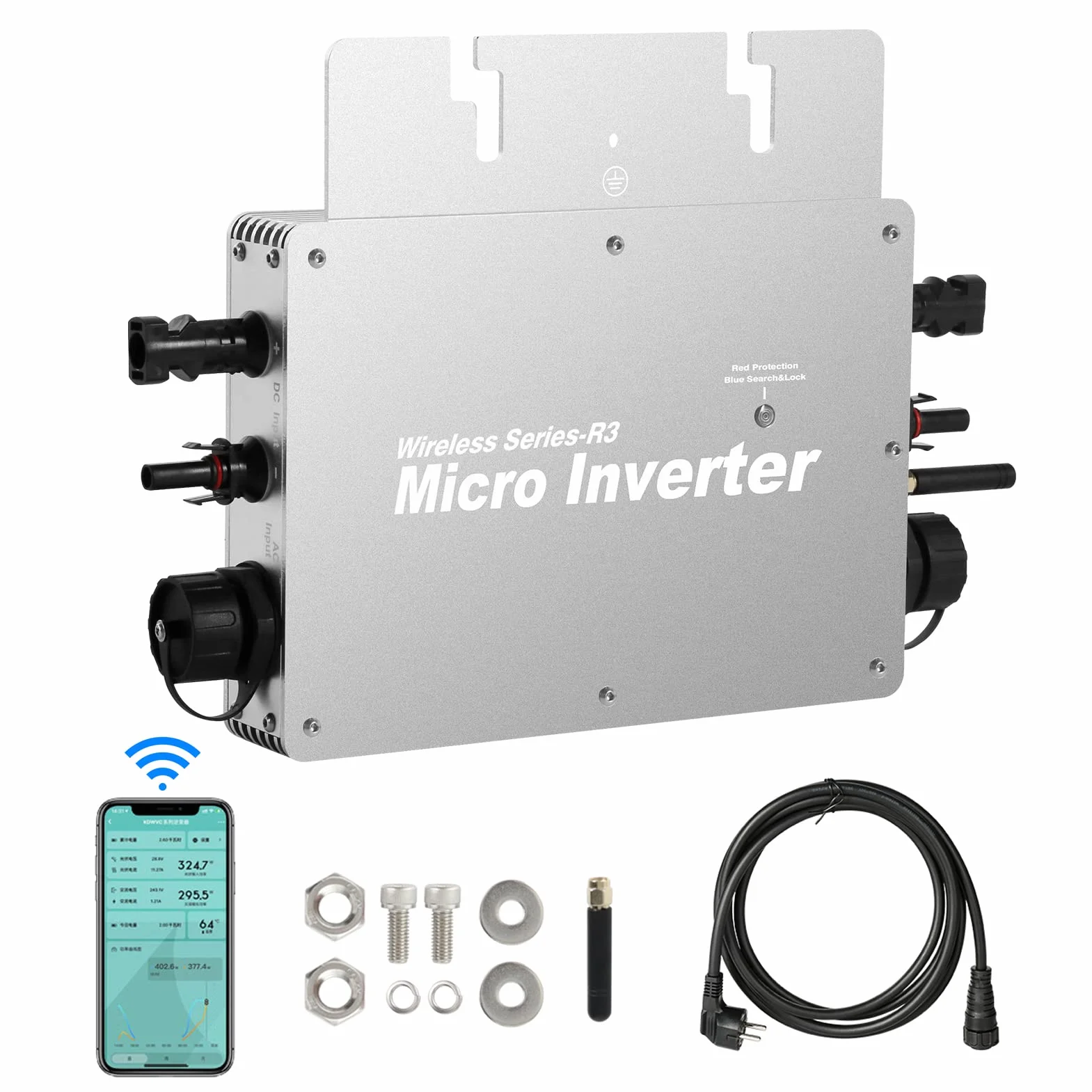 BuyWeek Inversor Solar 800W, PV Microinversor Grid Tie Inverter con WiFi APP IP65 Resistente Solarmicroinversor para 2 panel solar, Microinversor Solar para Balkonkraftwerk