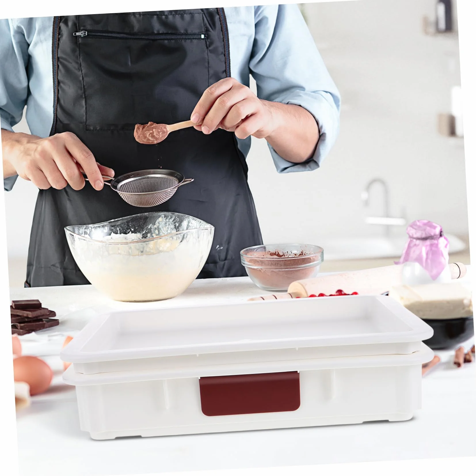 Mikikit Caja De Almacenamiento Soporte Para Masa De Pizza Contenedor De Almacenamiento De Alimentos Bandeja a Prueba De Pizza Encargado Del Tocino Producir El Plastico