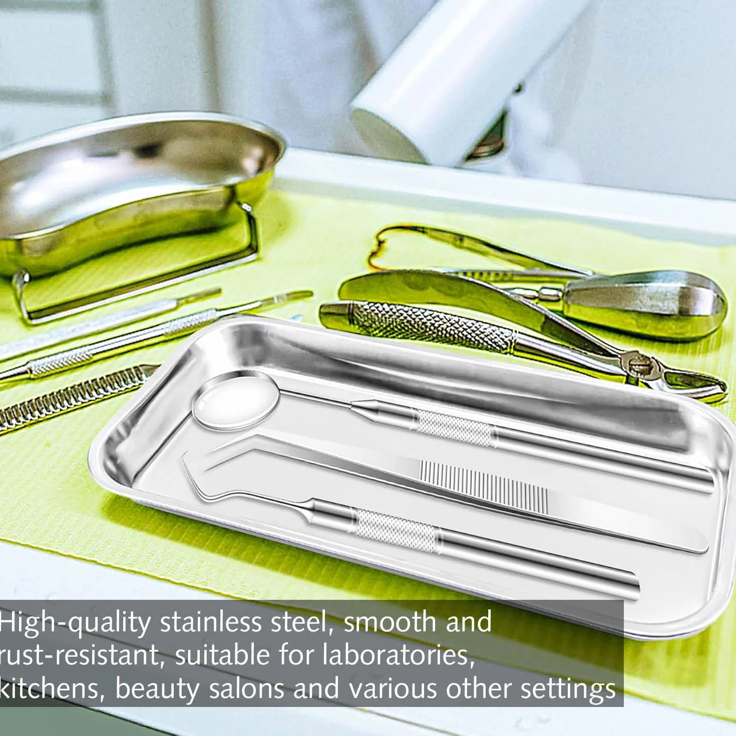Bandeja de instrumentos de acero inoxidable médicos rectangular laboratorio 2 uds