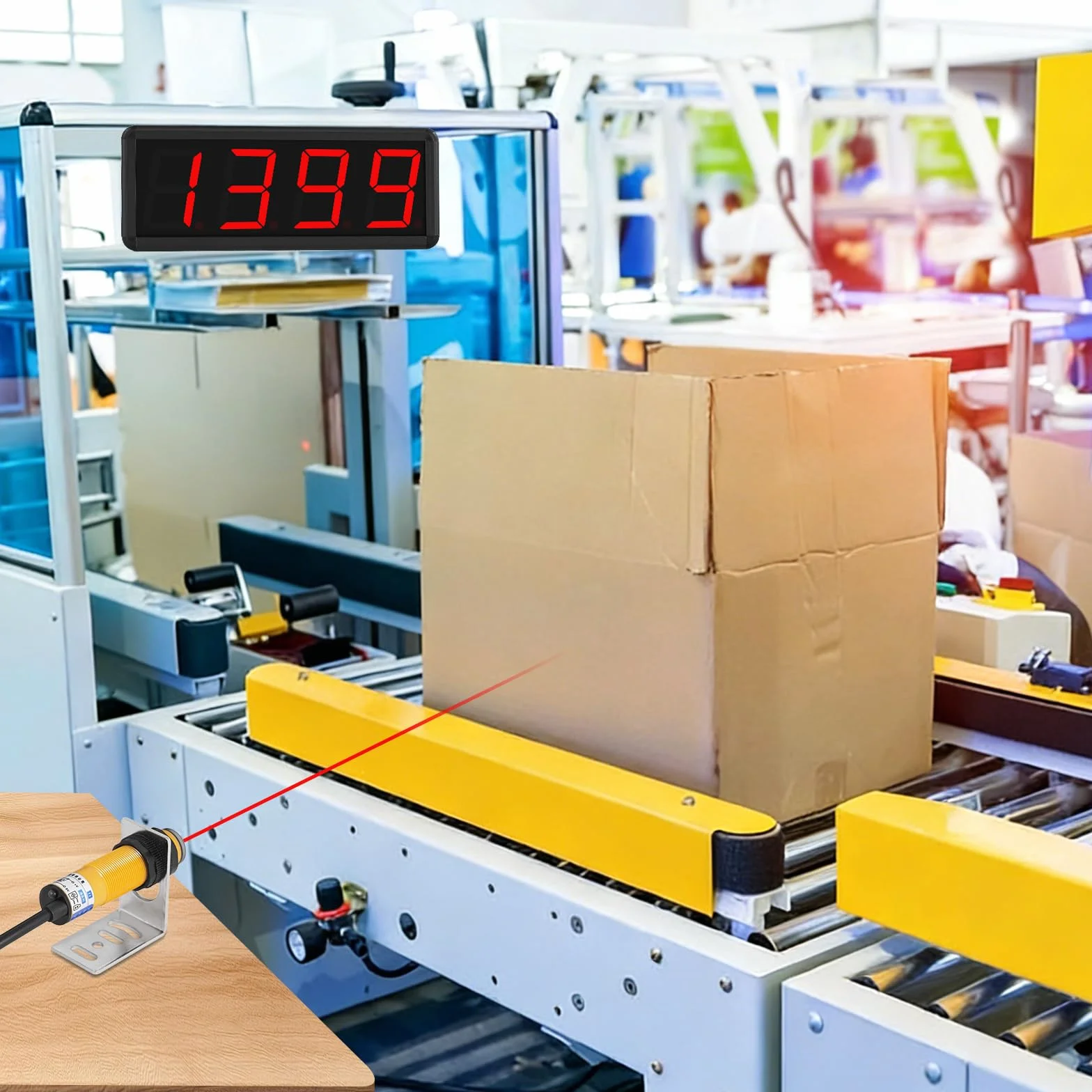 BAOSHISHAN Contador digital con sensor de infrarrojos Contador de línea de producción LED Contador de línea de producción hasta 9999 para el recuento automático de cintas transportadoras
