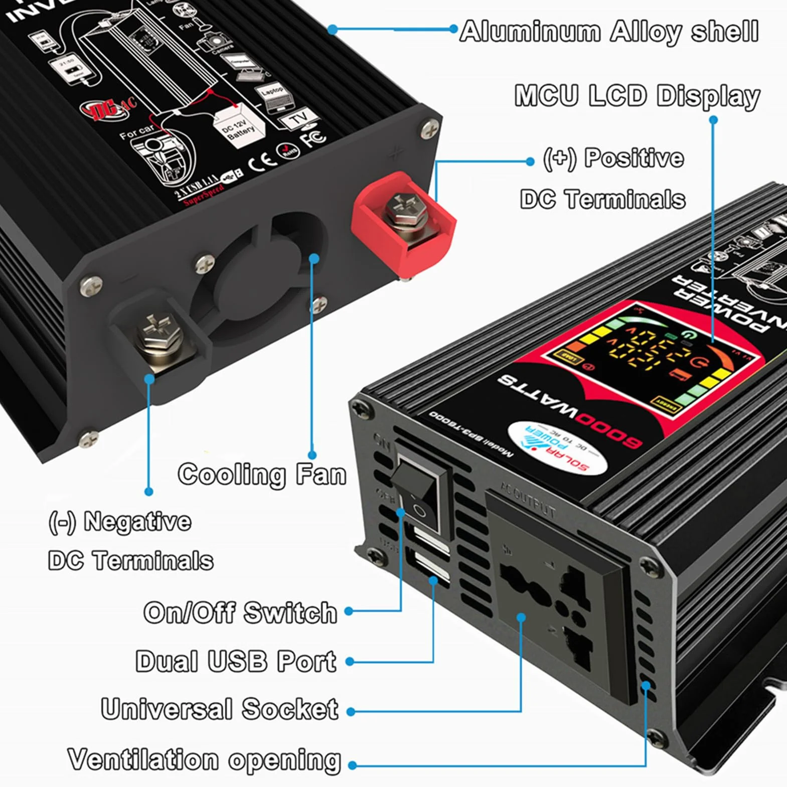 Kit de generador solar - Kit de solar, kit solar completo de 6000W | Controlador de carga solar de 18 W, 12 V, 30 A, kit completo de panel solar con inversor solar para viajes de camping al ai