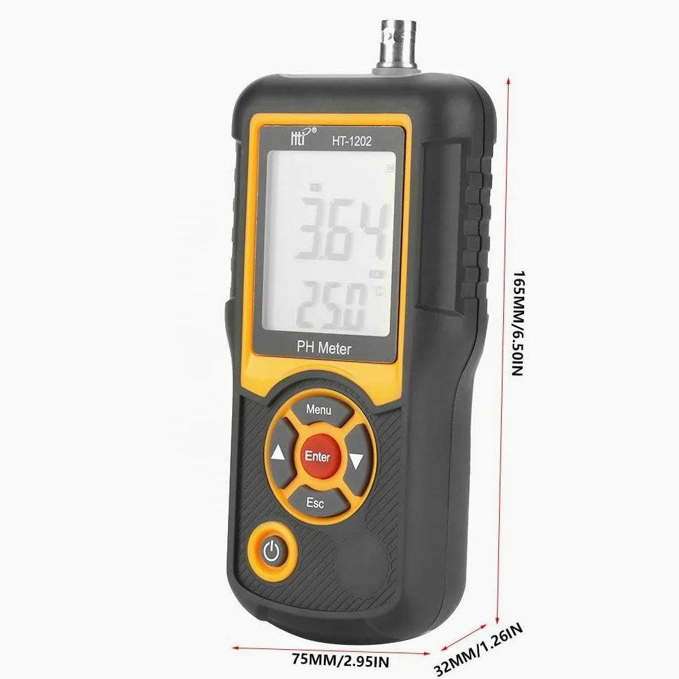 HT-1202 pHmetro,Mini PH Metro Electrónico Digital Profesional - con alta precisión de medición y con grandes pantallas LCD muestran simultáneamente PH o mV y temperatura