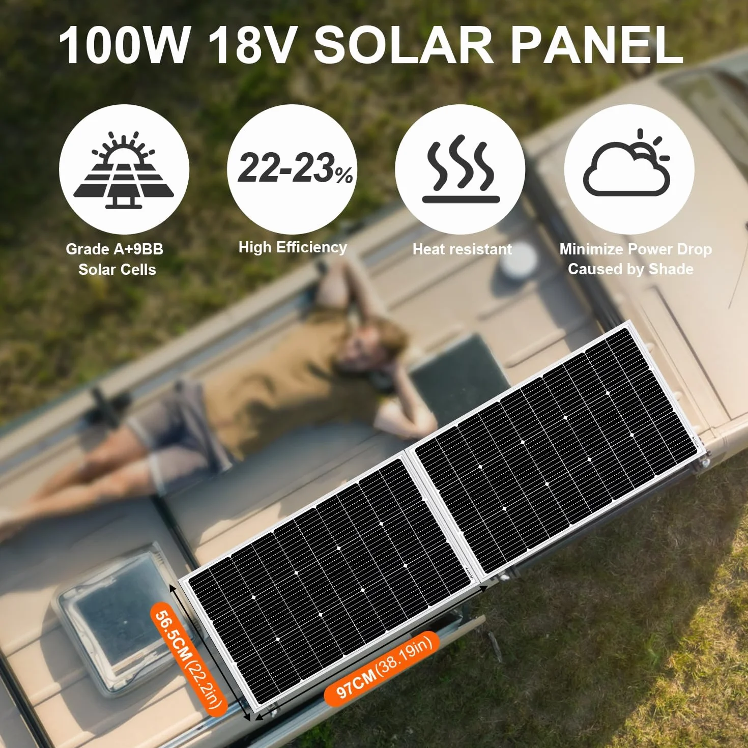 DOKIO 2PC Panel Solar 100W 18V Monocristalino 200W para carga de batería de 12V