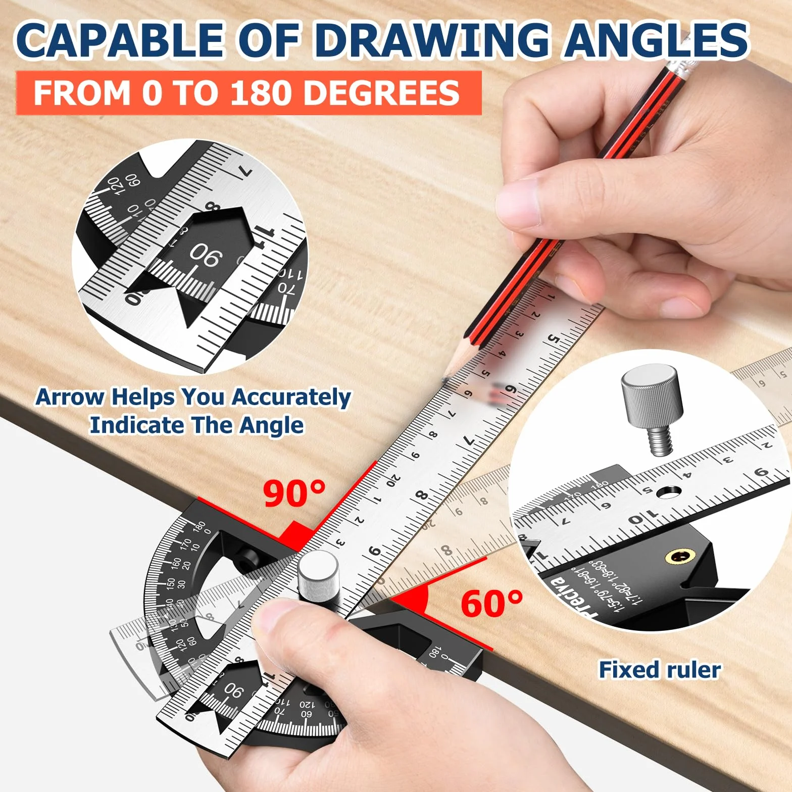 Preciva Transportador de Aluminio 30cm 0-180 Grados Regla Precisa Ajustable Acero Inoxidable para Artesanos