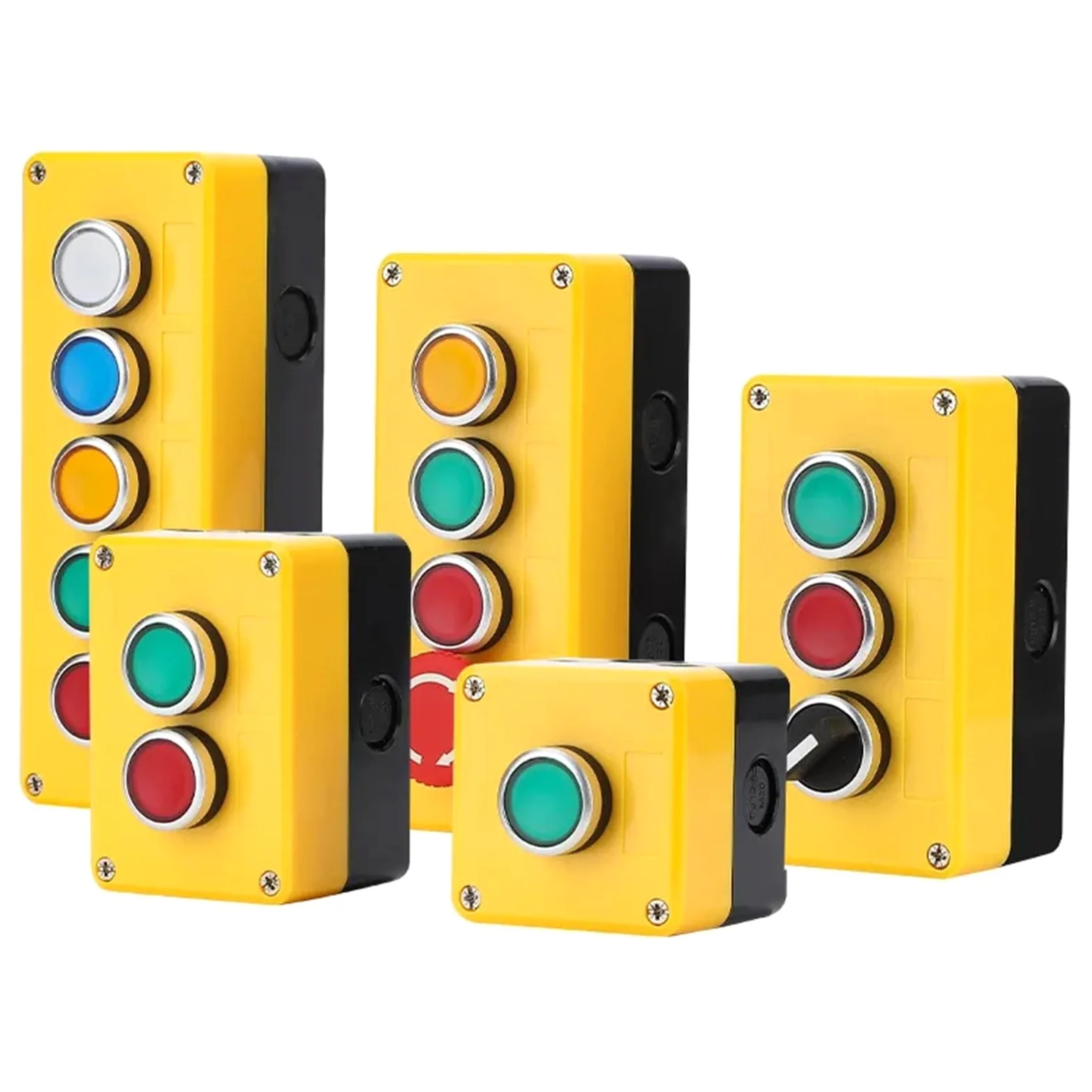 1 Unidad de Interruptor de botón LA38 Impermeable, Caja de Control a Prueba de Polvo, 3 Orificios, botón pulsador, Perilla de Parada de Emergencia, Carcasa Amarilla, luz.(Indicator Light)