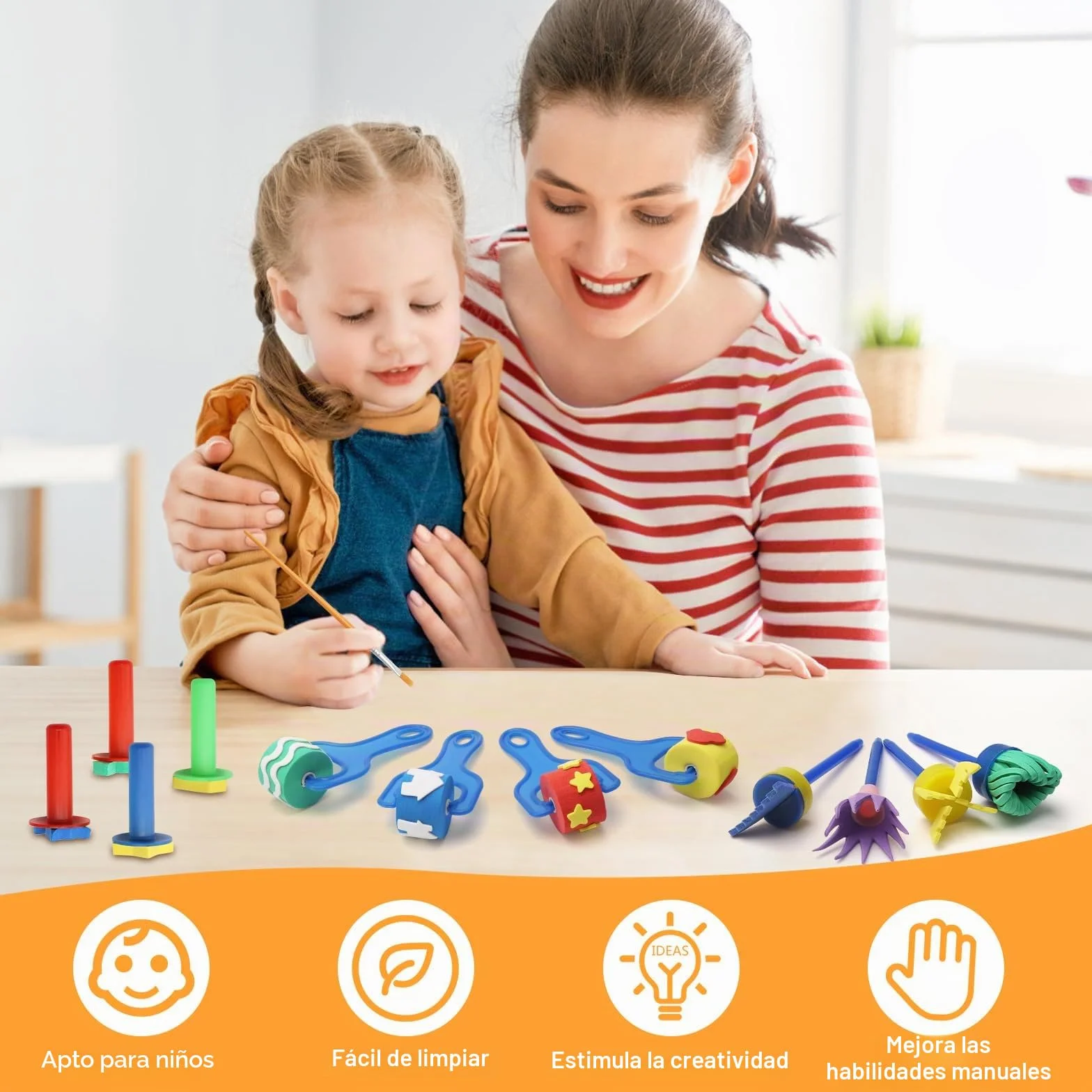 APOMOONS Juego de 30 pinceles de esponja de pintura para niños reutilizables