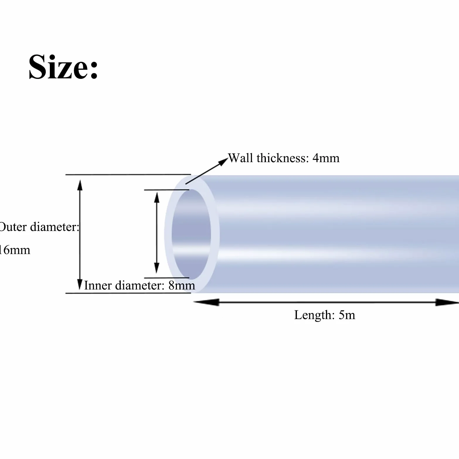 Tubo de goma de silicona flexible transparente, tubo de silicona de 8 mm de diámetro interior de 10 a 16 mm de diámetro exterior de 5 m de alta temperatura (16 mm x 8 mm)