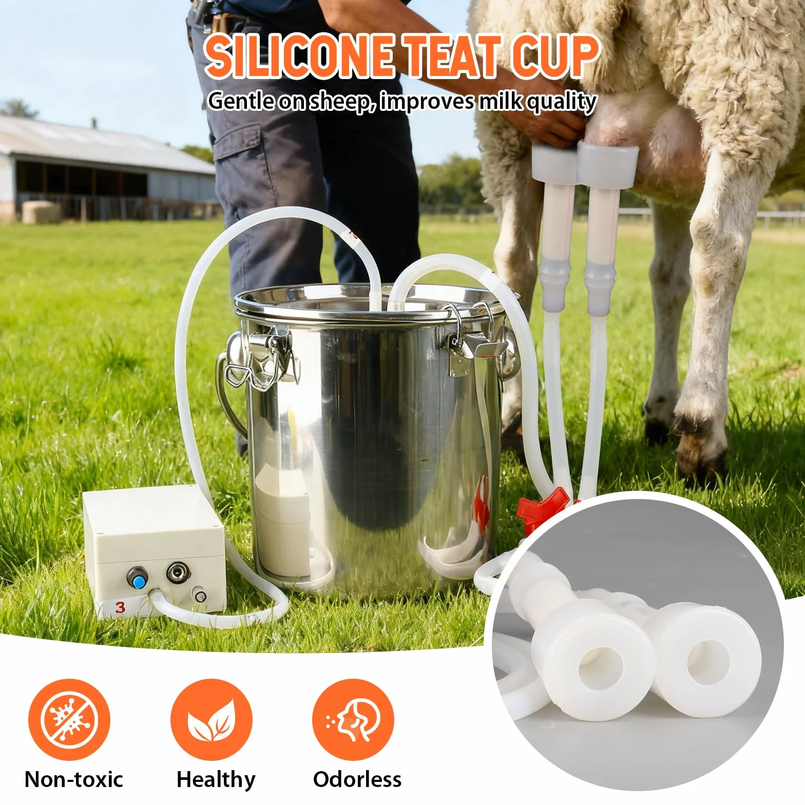 Máquina de ordeño eléctrica para ovejas y cabras, trayeuse de 5L con bomba de vacío, cubo de acero inoxidable, equipo de ordeño por pulsación para ovejas y cabras