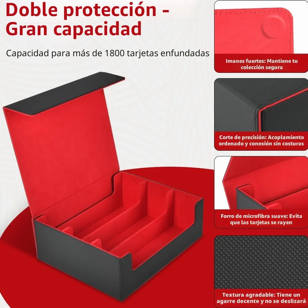 Aolso Caja de Barajas para Cartas, Deck Box para 2400+ PTCG Cartas, Flip Caja de Almacenamiento de Tarjeta con 8 Card Dividers, para MTG TCG PTCG, Negro y Rojo
