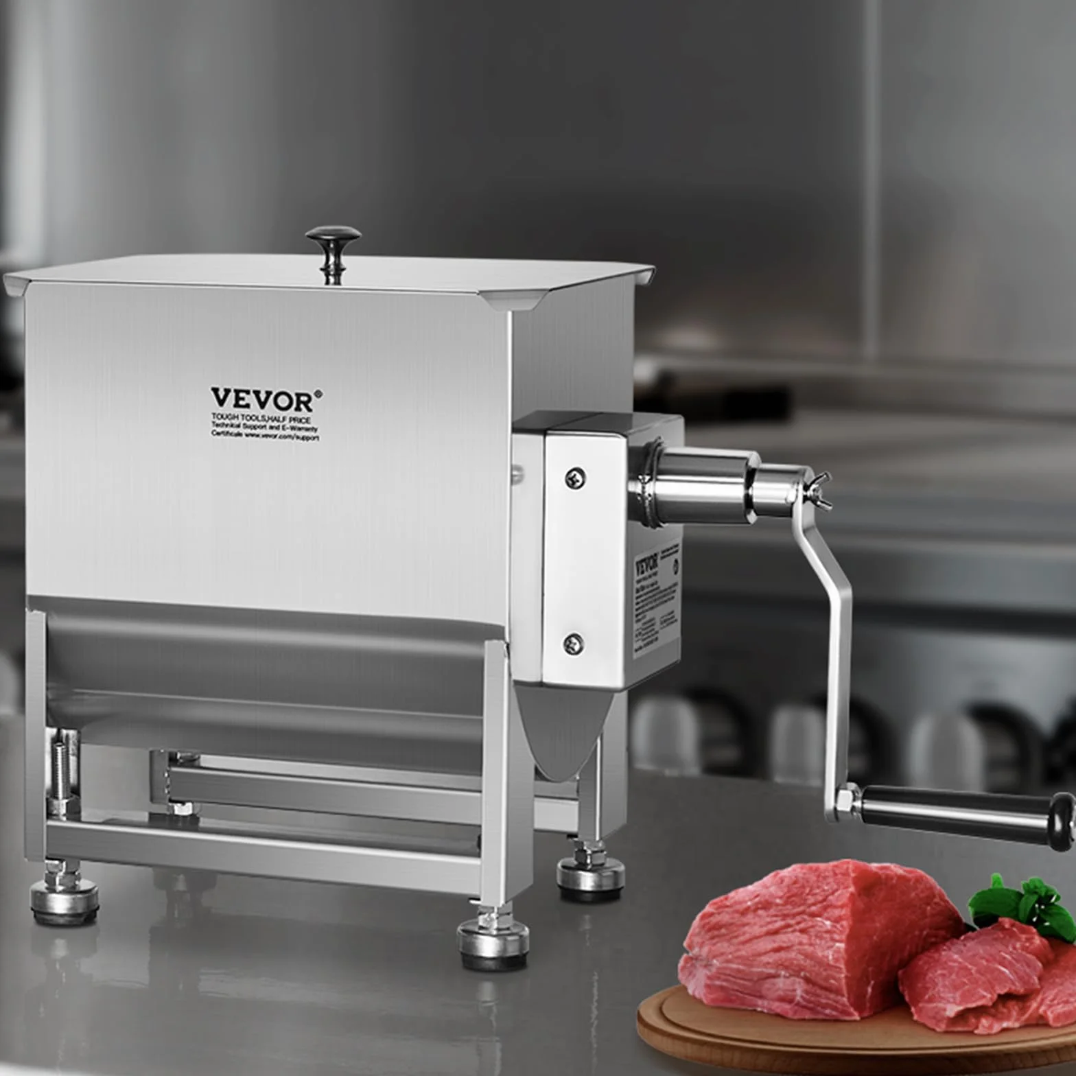 VEVOR Mezcladora de Carne Manual Tanque de 10 L, Equipo de Procesamiento de Carne, Capacidad Máxima de Mezcla de 6,8 kg, Mezcladora de Salchichas de Acero Inoxidable con Tapa, Caja de Engranajes