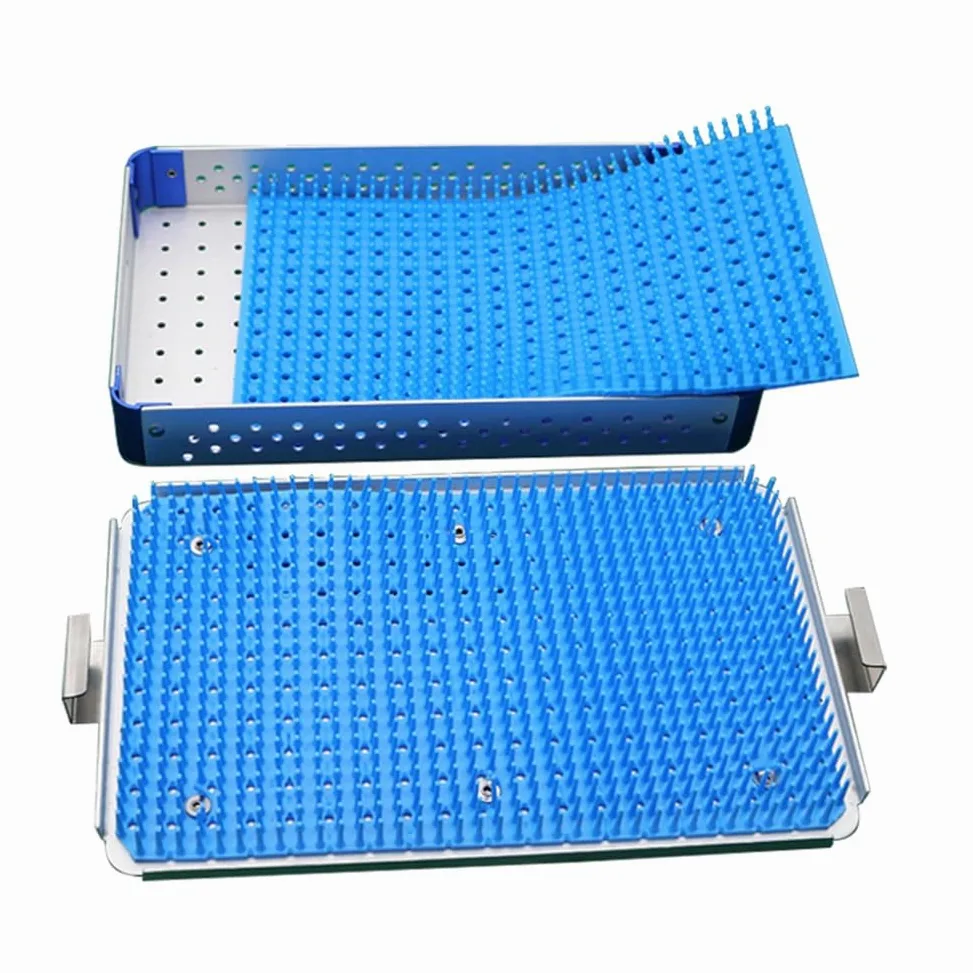 Bandeja de esterilización para Instrumentos, Caja de Instrumentos de aleación de Aluminio con tapete de Silicona, para Instrumentos quirúrgicos, médicos y dentales, 25,5 x 15,5 x 3,5 cm