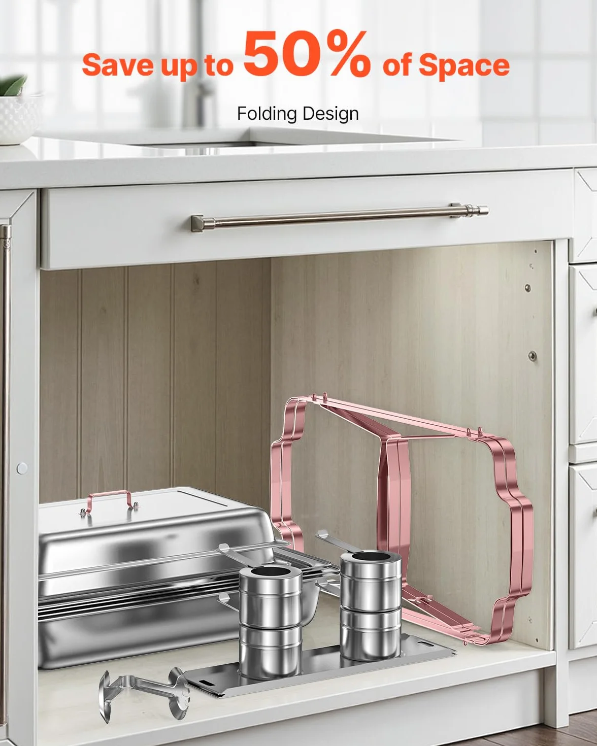VEVOR Juego de 2 Platos para Calentar Alimentos Acero Inoxidable 7,5 L con Tapa y Soporte, Oro Rosa