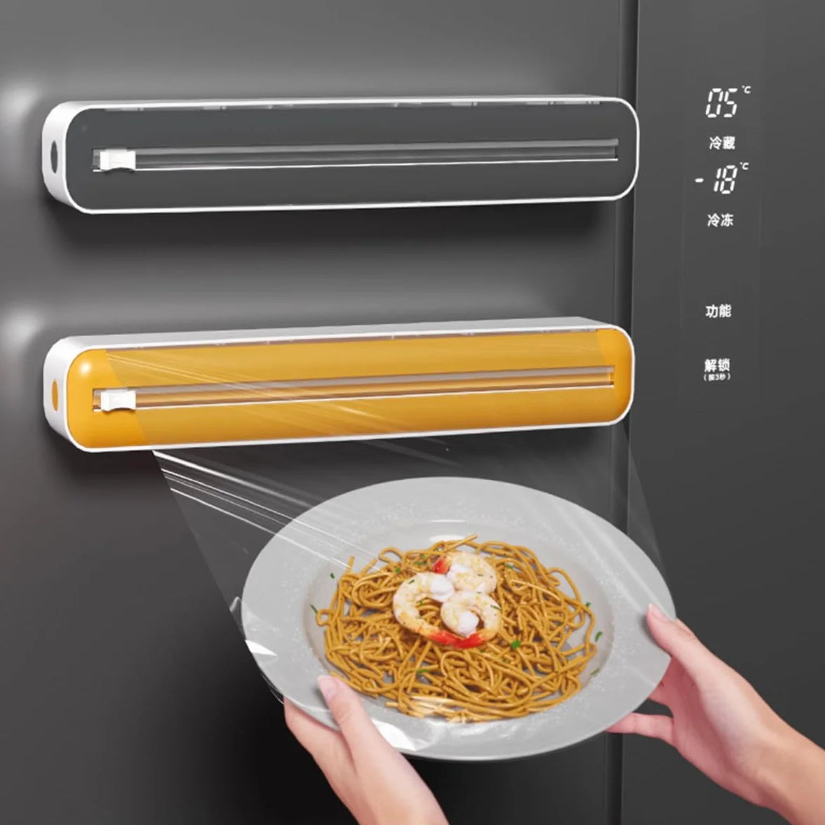 Dispensador magnético de Film Transparente Gris para láminas de plástico y Aluminio Organizador de cajones de Cocina