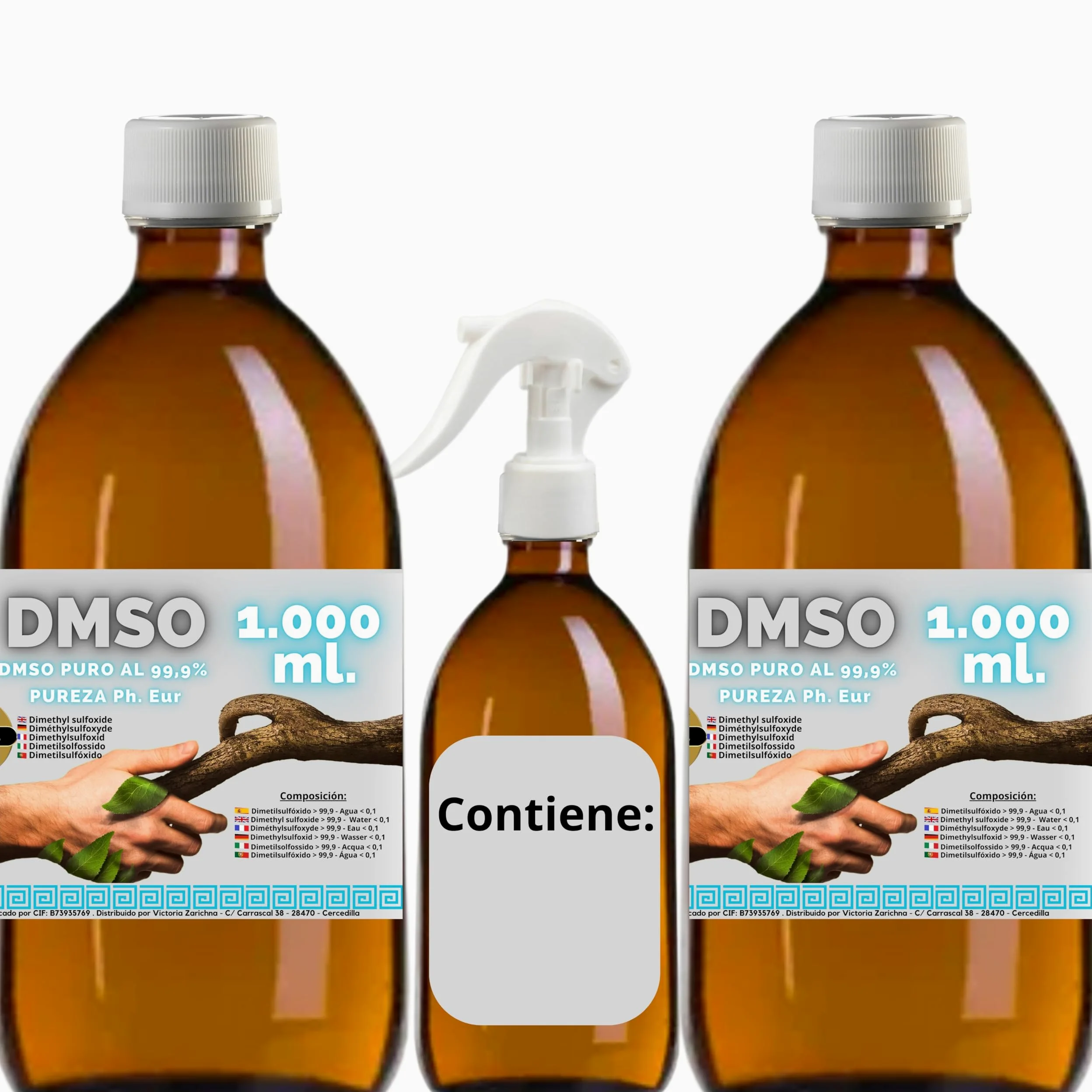 DMSO Dimetilsulfóxido 99,9% Pureza | Pack 2 x 1000 ml | Máxima Pureza | Frascos Ámbar de Laboratorio con Precinto de Seguridad | Incluye Accesorios de Dosificación
