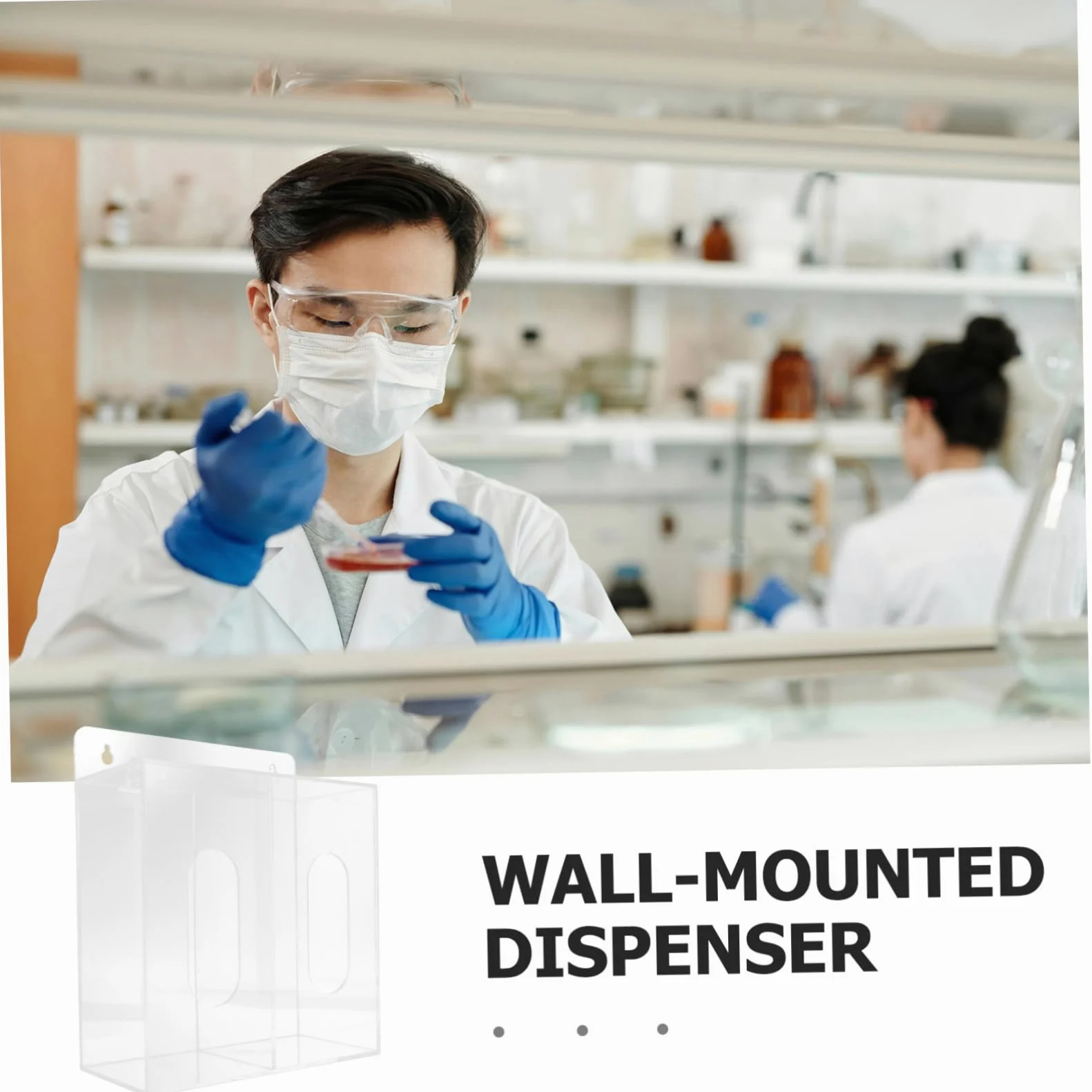 Dispensador para Almacenamiento Multifuncional con Dos Compartimentos de Acrílico de Guantes y Diseño Ahorrador de Espacio Montado en Pared para Laboratorios
