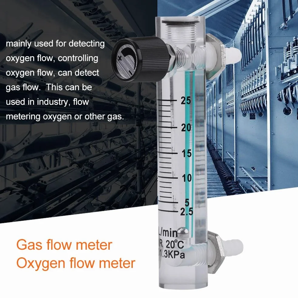 Medidor de flujo de gas oxígeno y aire, 2.5-25LPM, 8 mm, con válvula de control