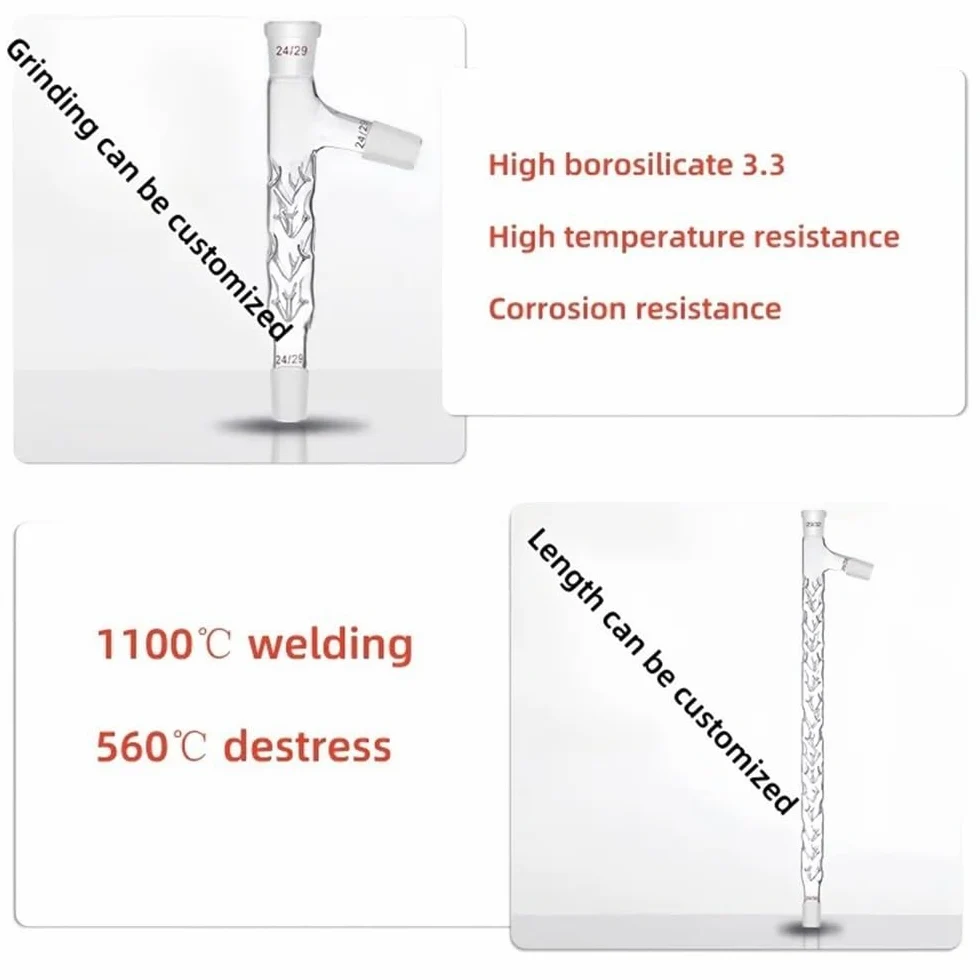 Columna de 100-600 mm, junta 19/24/29 * 3, tubo de destilación con tapón de ramificación, tubo de fraccionamiento espinoso(300mm24X24X24mm)