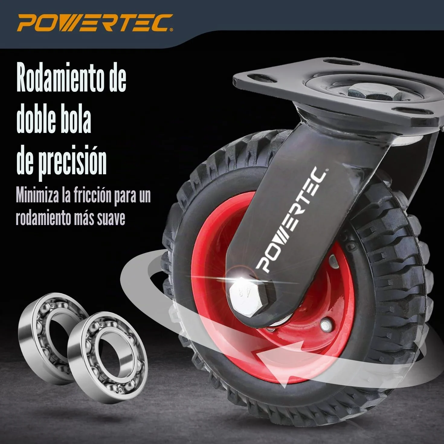 POWERTEC 17050 Rueda giratoria industrial resistente, 6-1/4 pulgadas, negro