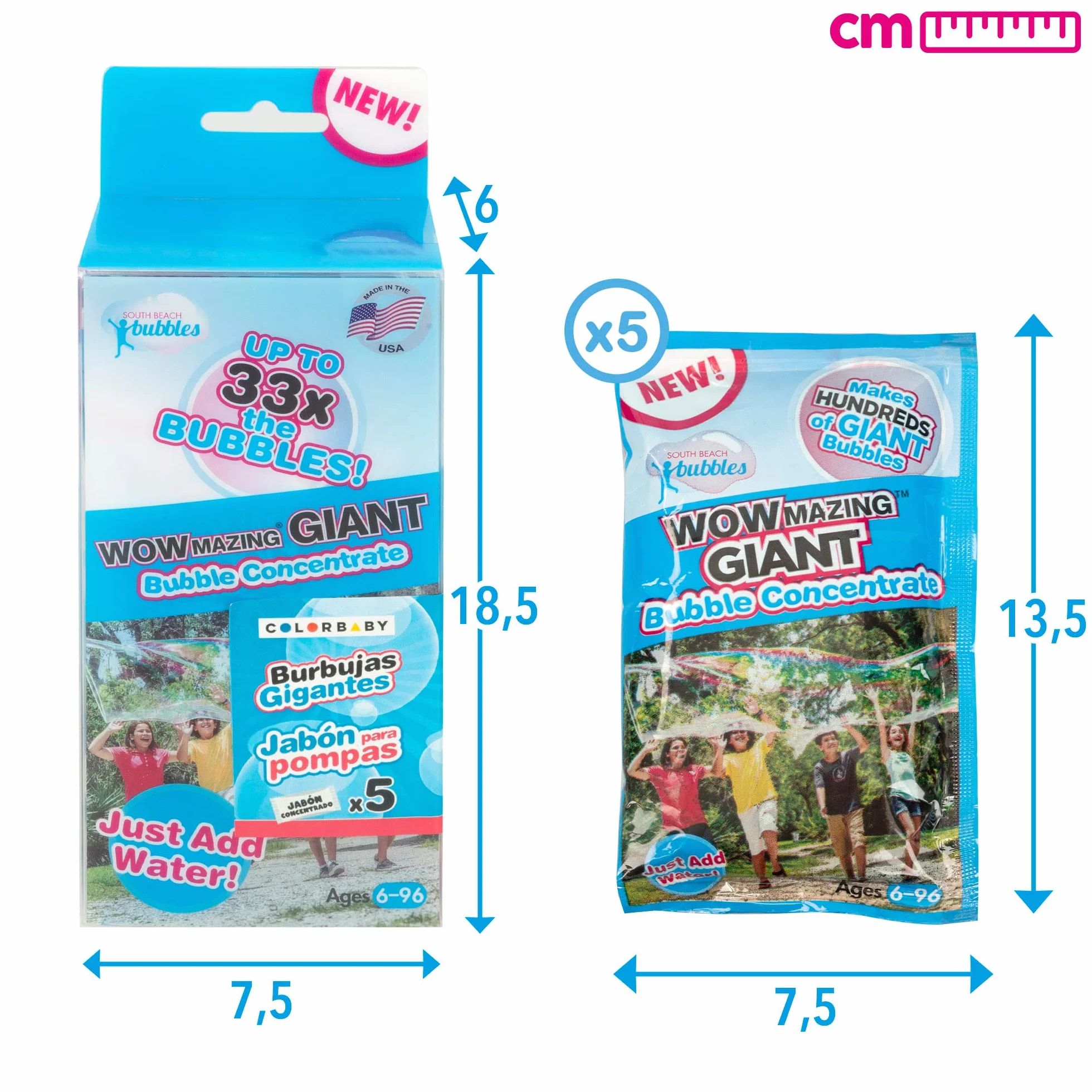 COLORBABY WOWmazing kit 5 sobres recambio jabón concentrado burbujas gigantes pomperos niños