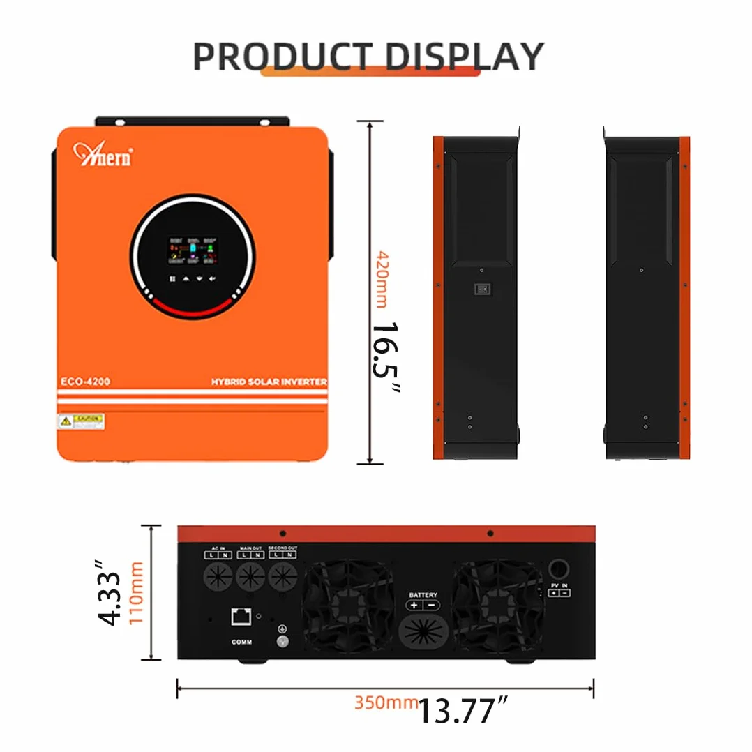 Anern 4200W Inversor Solar Híbrido 24V DC a 220V-240V AC, Controlador Solar MPPT de 120A Integrado, Funciona con Baterías de Plomo y Ácido de Litio de Tensión de Entrada PV Máx. 450V con WiFi