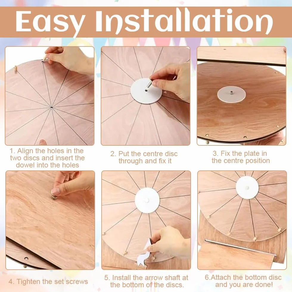 Ruleta De La Suerte Giratoria de Madera con 10 Rotuladores, Goma y Destornillador para Juegos de Palabras y Fiestas