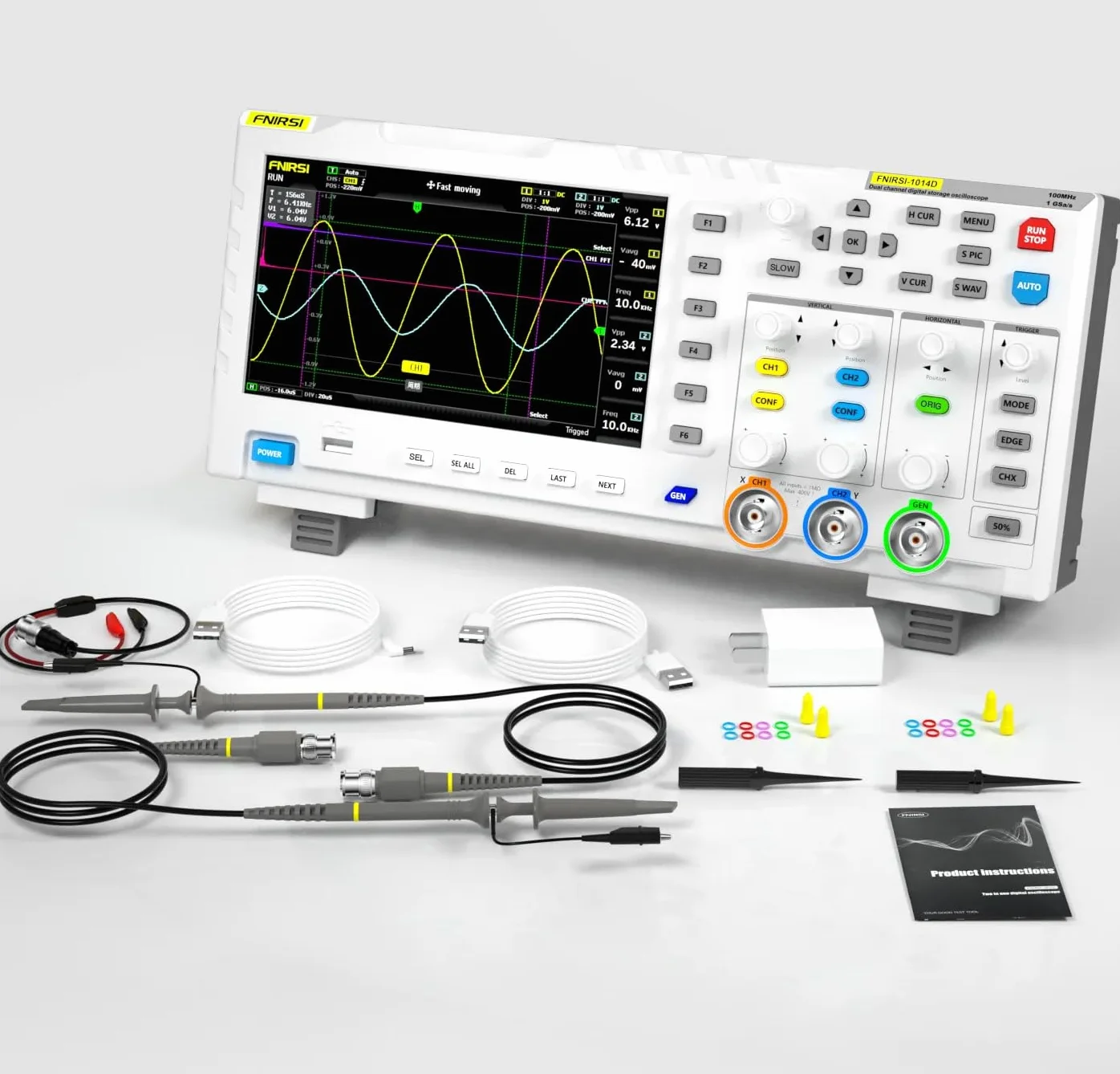 FNIRSI-1014D Desktop Oscilloscope 100MHZ*2 1GS/s 2 in 1 Dual Channel Digital Oscilloscope 10MHZ Signal Generator