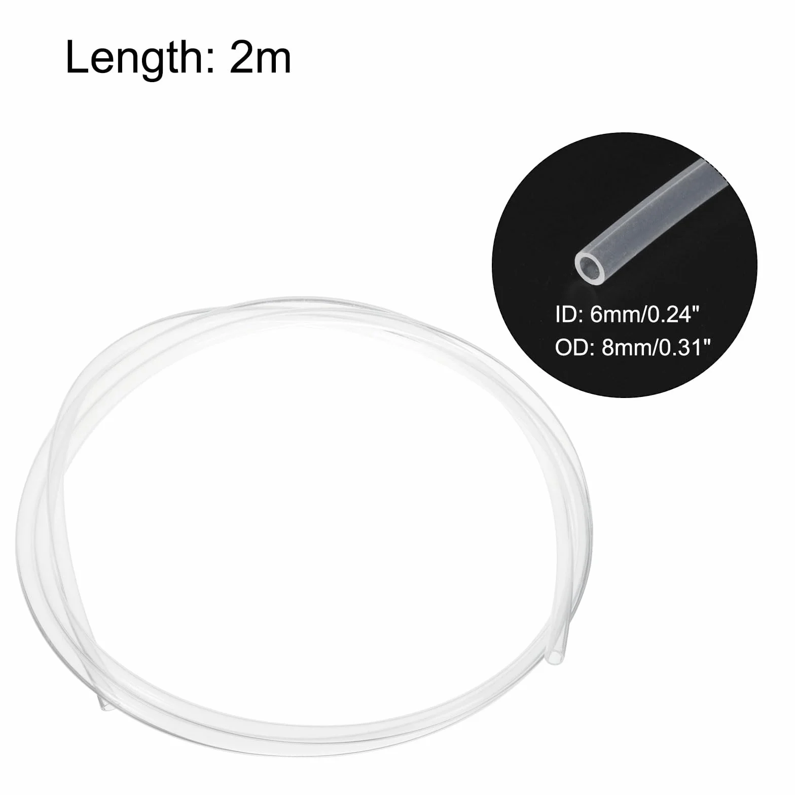 Manguera de PTFE 6.56 Pies, Tubo Alta Temperatura 6mm Interno 8mm Externo, Blanco para Impresoras 3D