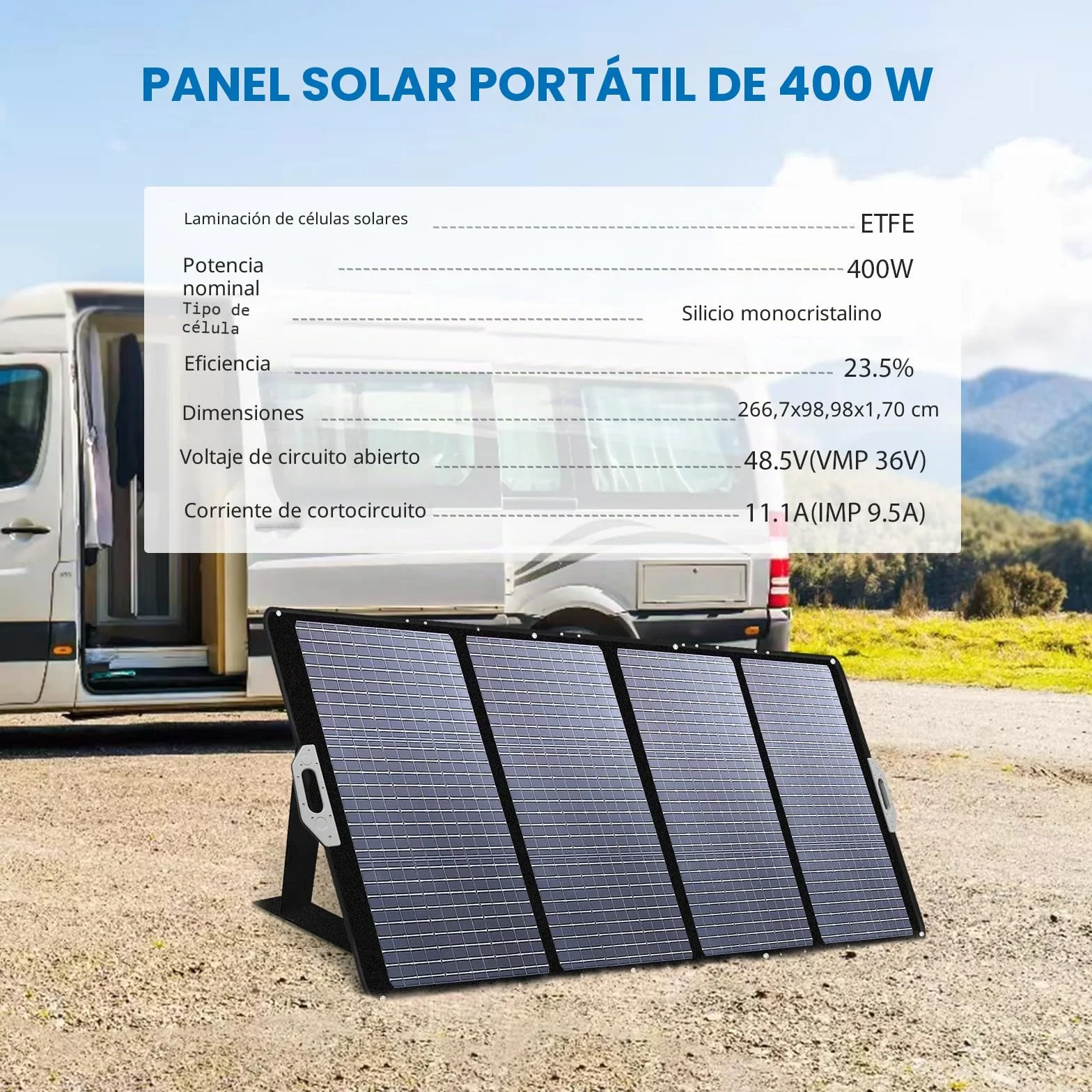 Panel Solar Plegable 400W – Módulo Fotovoltaico/Cargador Solar para Estación de Energía Portátil y Generador Solar, Estanqueidad IP67, Panel Fotovoltaico Portátil
