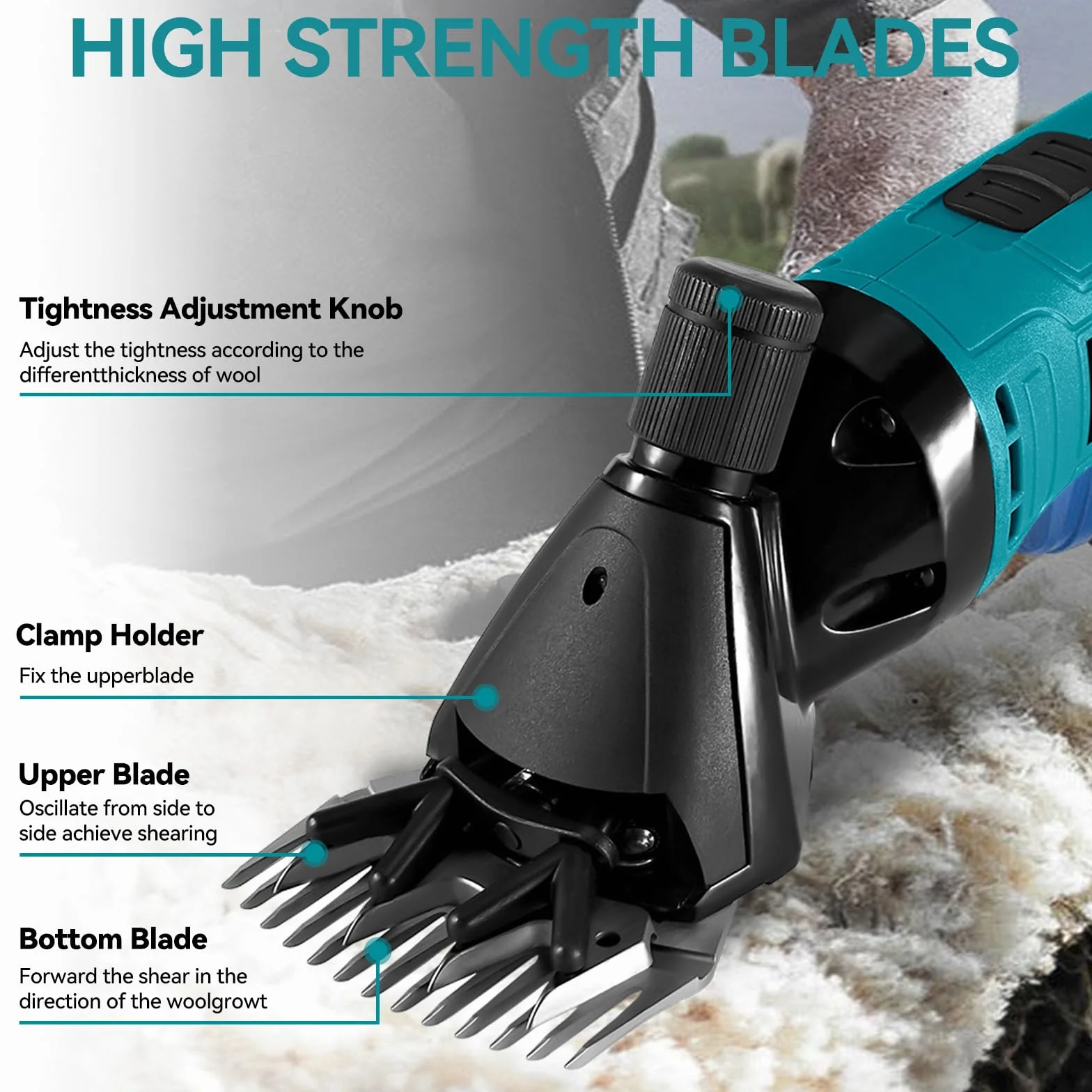 ONEVAN tijeras para ovejas inalámbricas, 200w portátil esquiladora de ovejas con batería de 2x4.0ah, 2400rpm, tijeras eléctricas para ovejas, cabras y alpacas, 6 velocidades, 13tooth