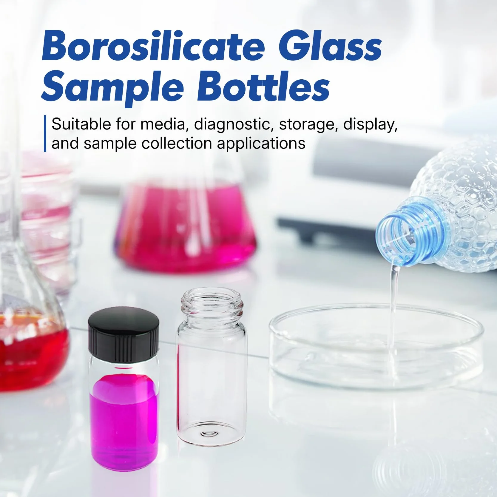 ALWSCI 12mL Botellas de Muestras de Vidrio con Tapón de Rosca PE Liner 19x65mm Viales de Laboratorio