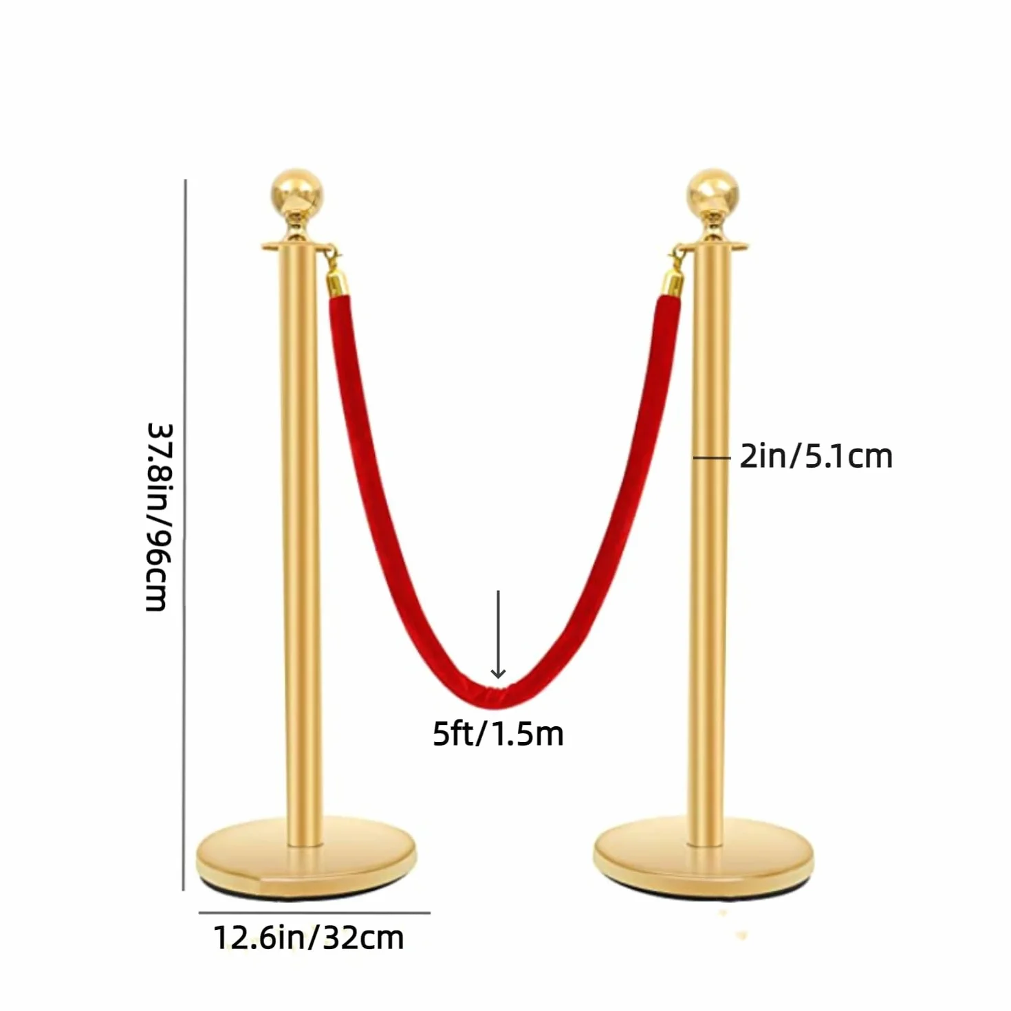 Postes Separadores de Cinta Barreras de Seguridad 4 Juegos con 3 Cuerdas Terciopelo 1.5 m, Base Hueca de Inyección de Arena (Oro)