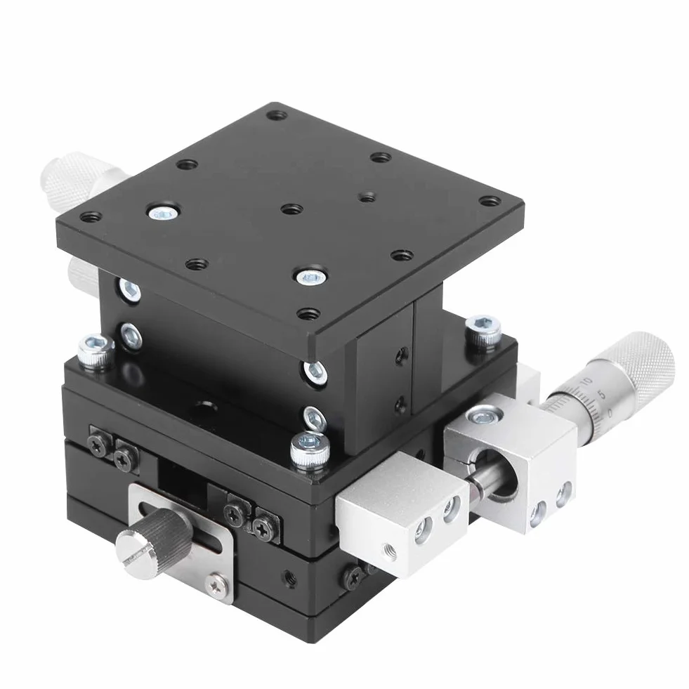 LD60-LM XYZ Plataforma de Recorte de Escenario Lineal de 3 Ejes, 60 x 60 mm Plataforma de Ajuste de Cojinete de Ajuste de Plataforma Lineal Manual Mesa deslizante