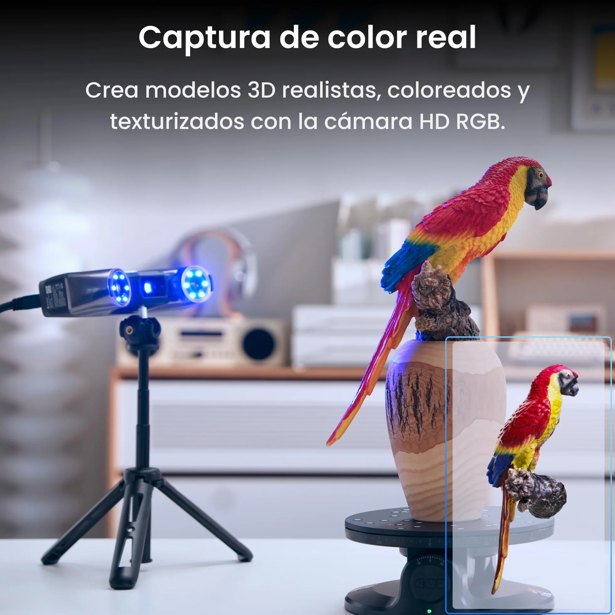 Revopoint MetroY Pro Escáner 3D para Impresión 3D, 5 Modos de Escaneo, Precisión hasta 0,01 mm, Escáner Portátil Láser Azul Industrial 34+15+1, Campo Completo de 62 Líneas, Vista Previa en Tiempo Real