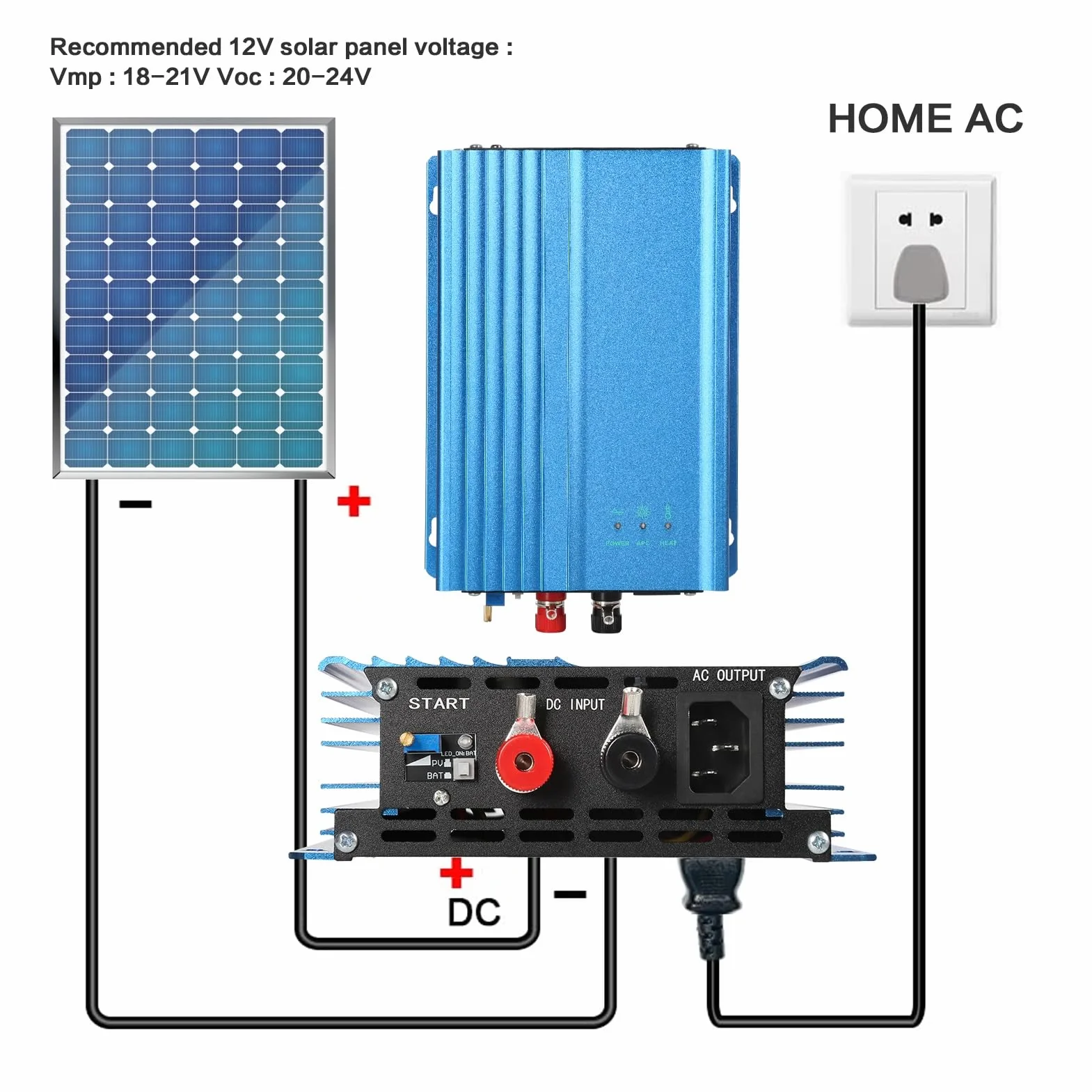 Jadeshay Micro Inverter, 12V Inversores de Conexión a Red 500W MPPT Inverter Solare per Paneles Solares Fotovoltaicos con Descarga de batería Ajustable AC220V