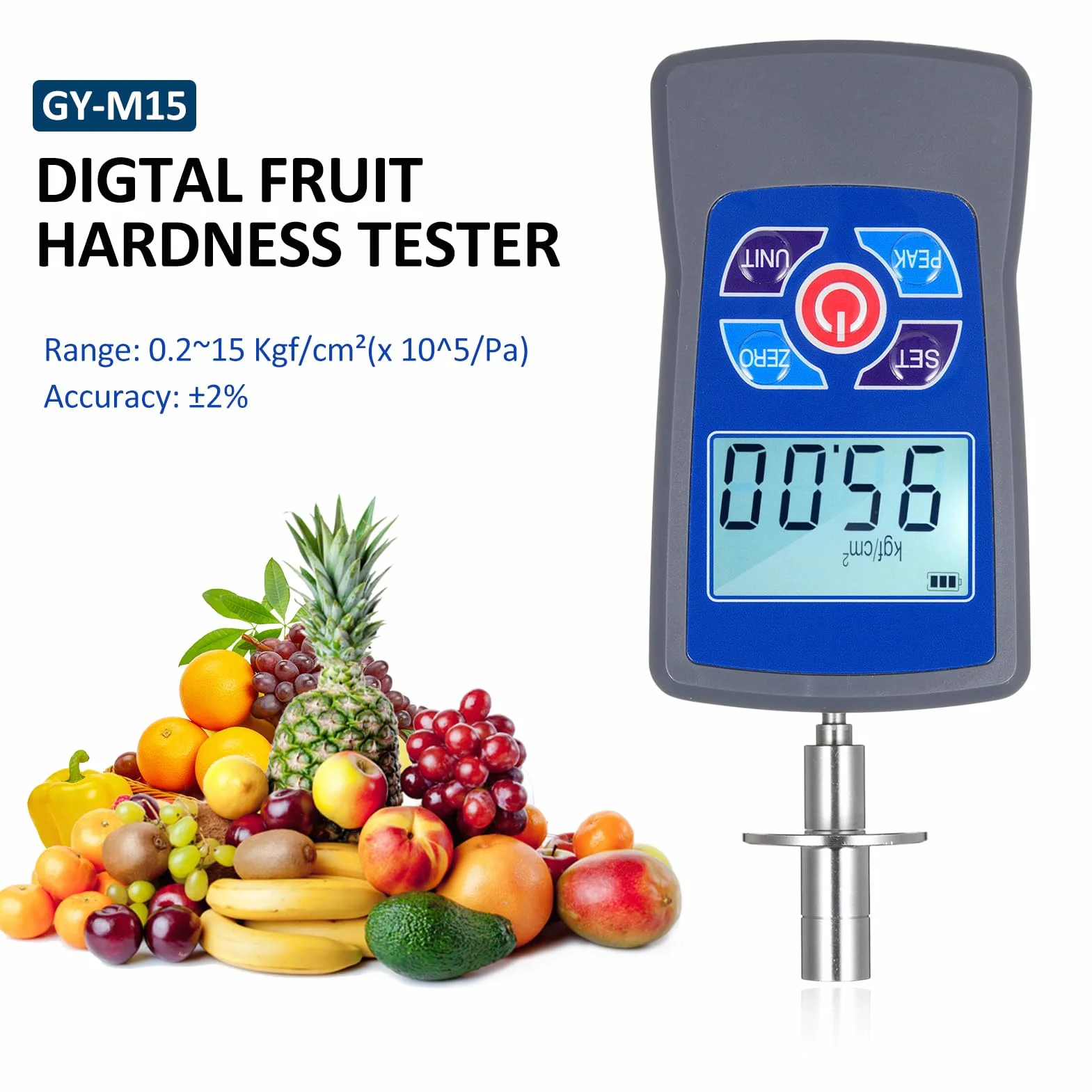 Irfora GY-M15 Comprobador digital de dureza de fruta mini penetrómetro 0,2-15 kgf/cm²