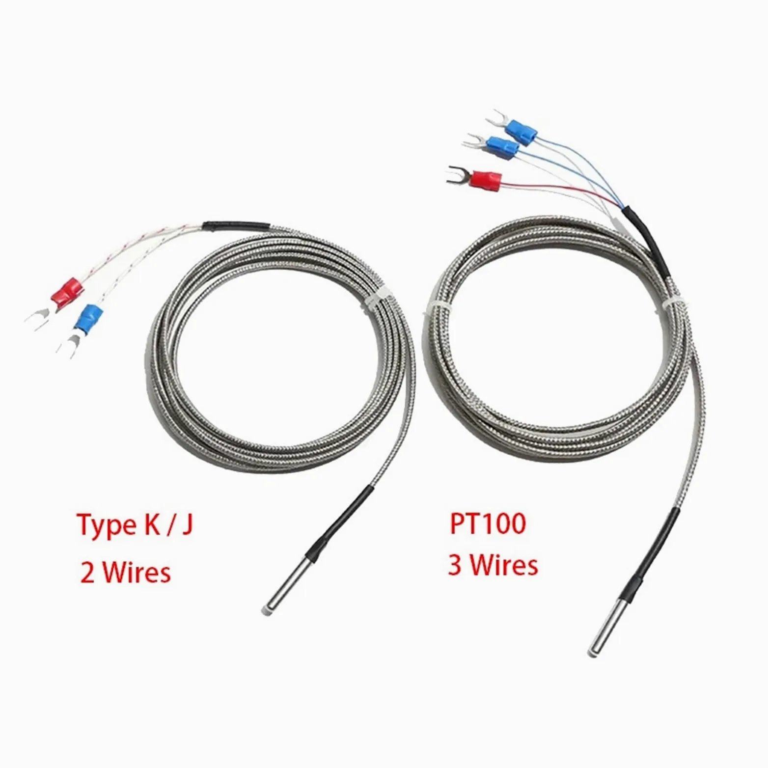 Termopar de prueba de temperatura de acero inoxidable tipo KJ PT100, sonda del Sensor de 4x30MM, cable de PTFE blindado de 1M, 2M, 3, 5M(PT100,Cable Length 5m)