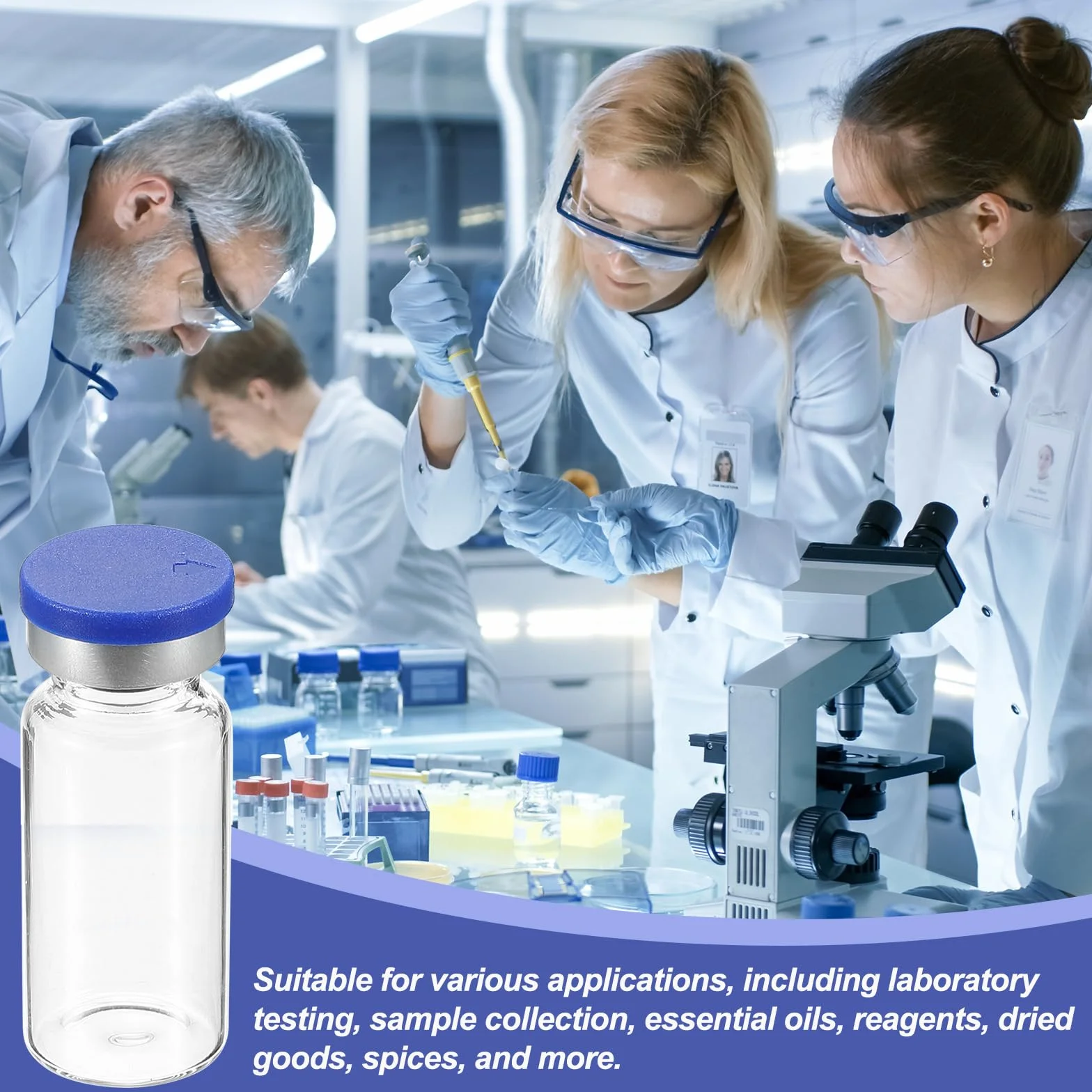 PATIKIL 10 ml Viales de Muestra, 100 Frascos de Laboratorio Vacíos con Tapón de Goma Butílica, Vidrio Borosilicato