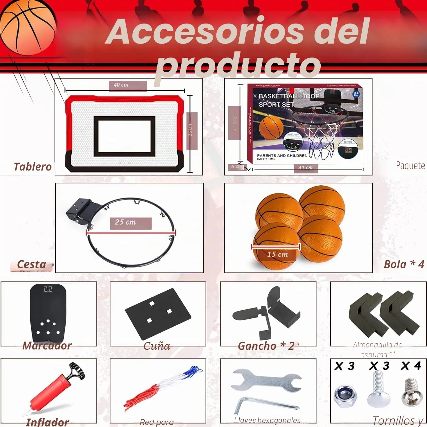 TEUVO Canasta Baloncesto Infantil Mini con 4 Canastas Interior Exterior Regalo Niños Niñas